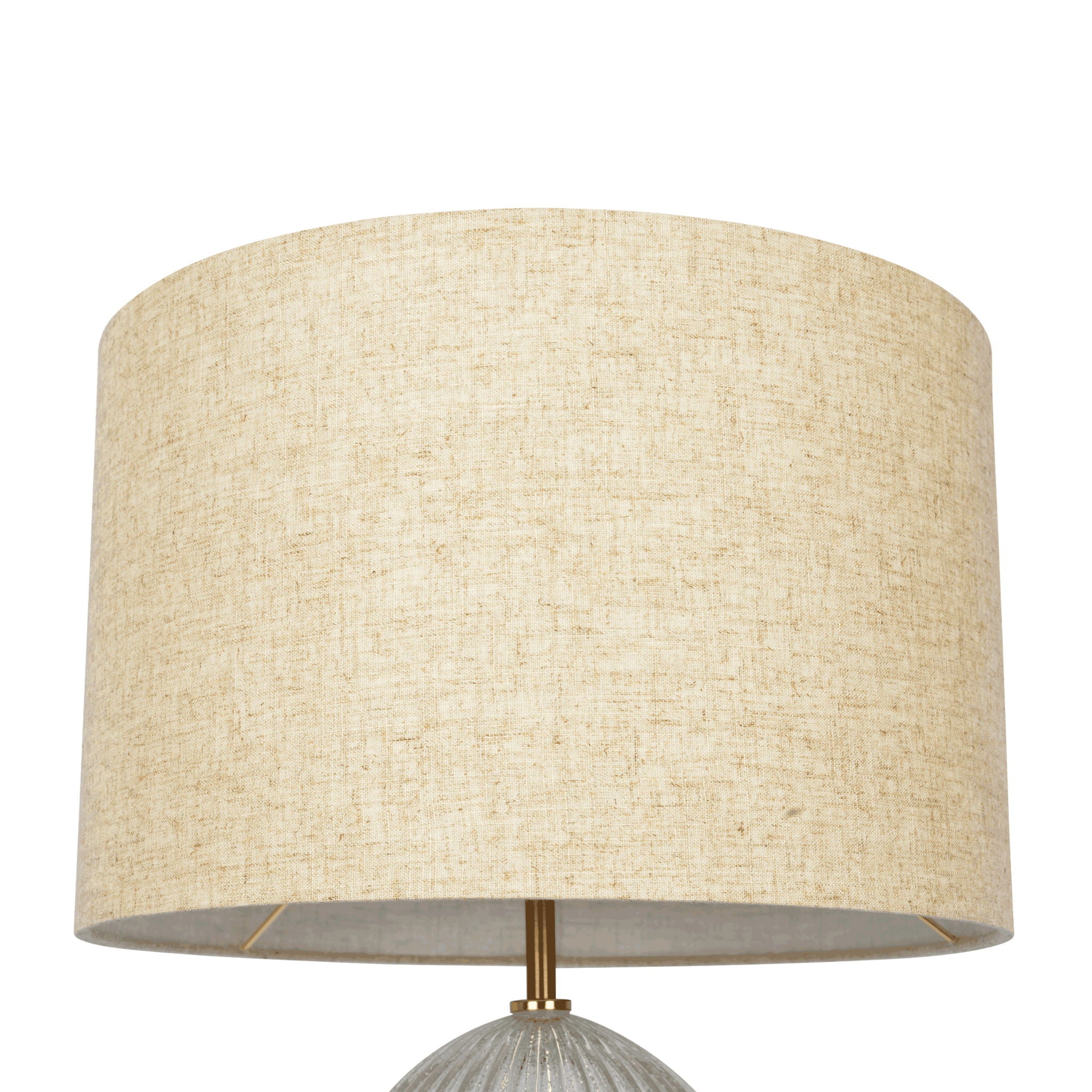 Aurora - Ribbed Lamp Base Clear Table Lamp Large Linen Shade - Beige / Clear / Gold