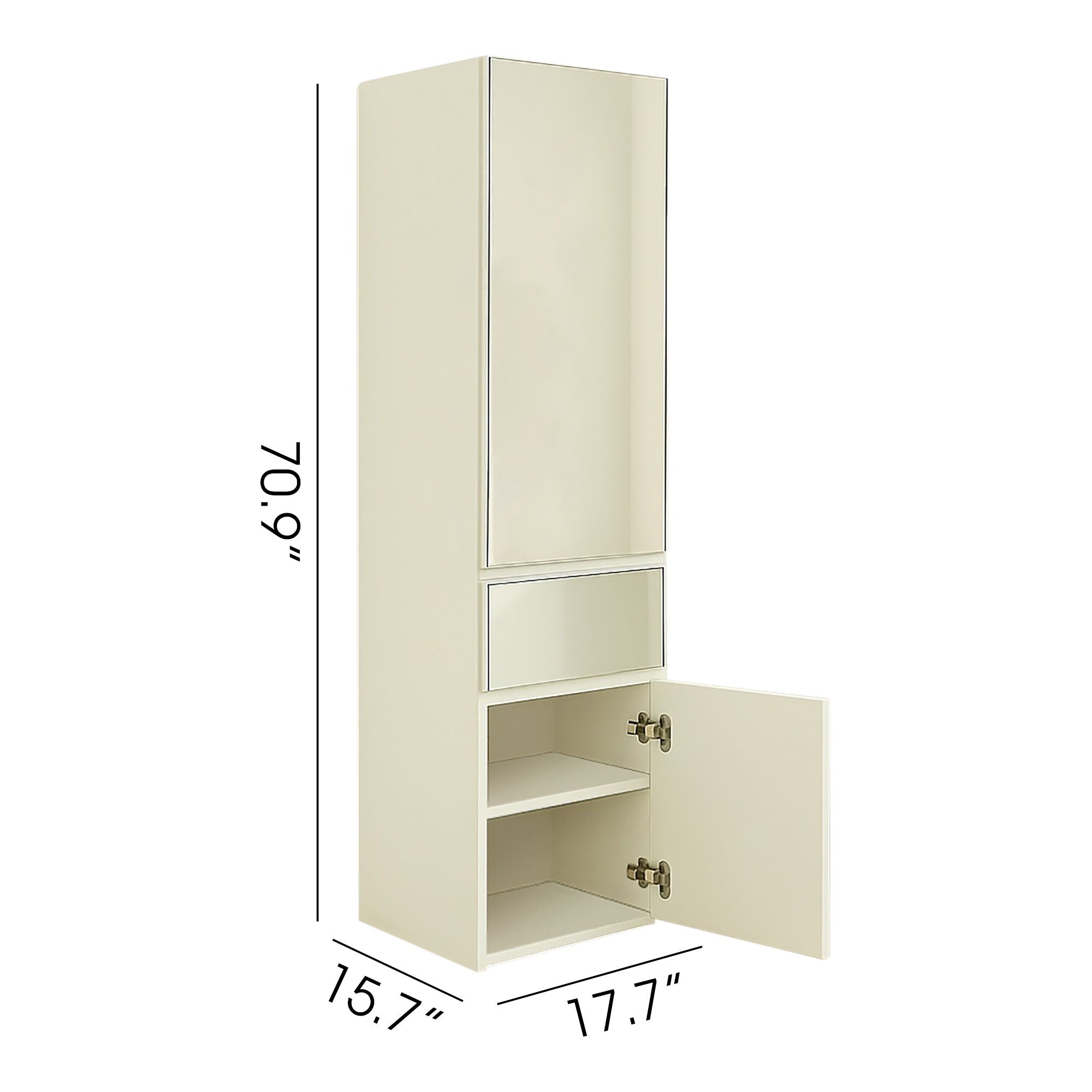 Elise - Slim Modular Wood Closet Cabinet With Mirror In Durable Melamine Construction - White