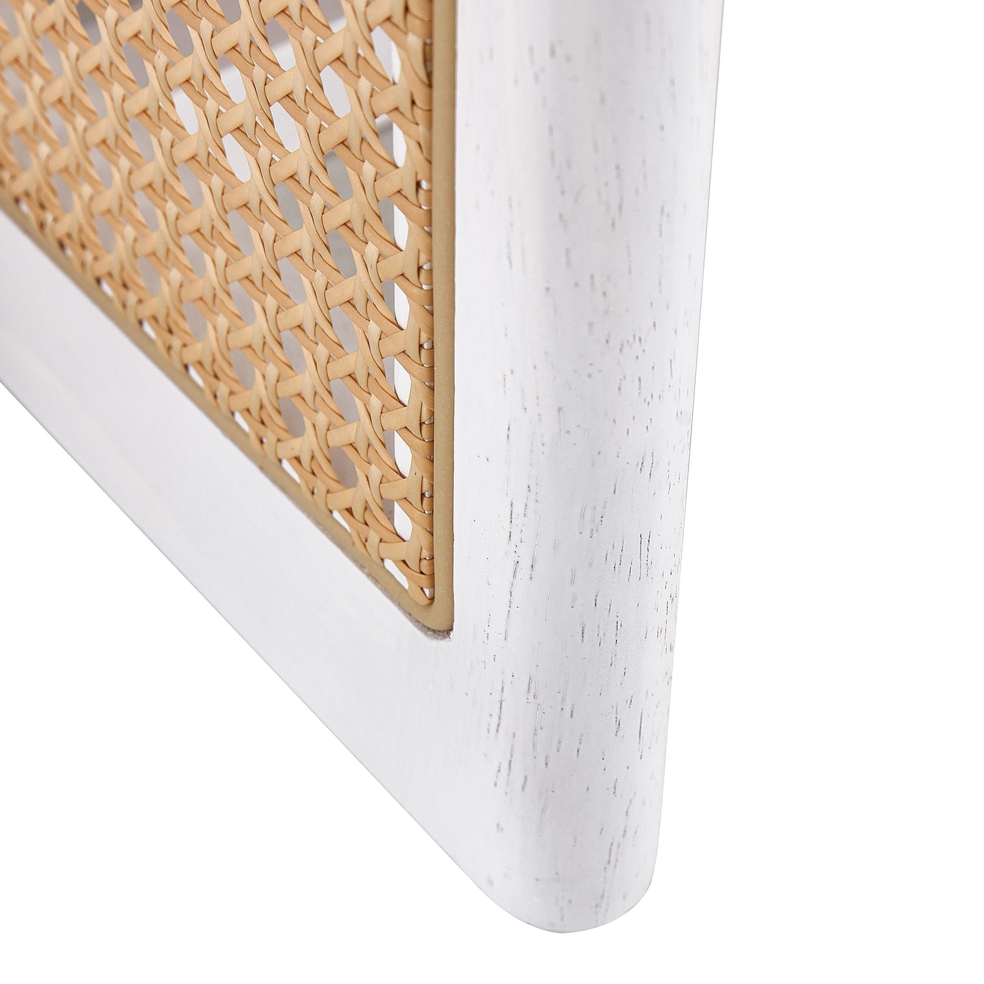 Chinese Style White Solid Wood And Imitation Rattan Coffee Table