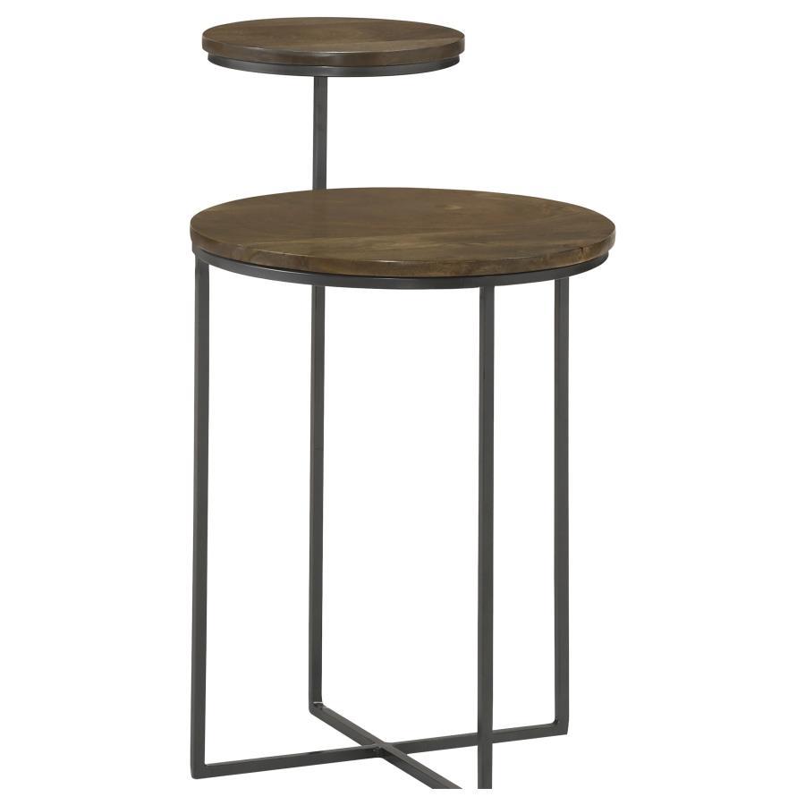 Coaster Fine Furniture Yael - Round Mango Wood Accent Side Table - Natural And Gunmetal | Meri Furniture