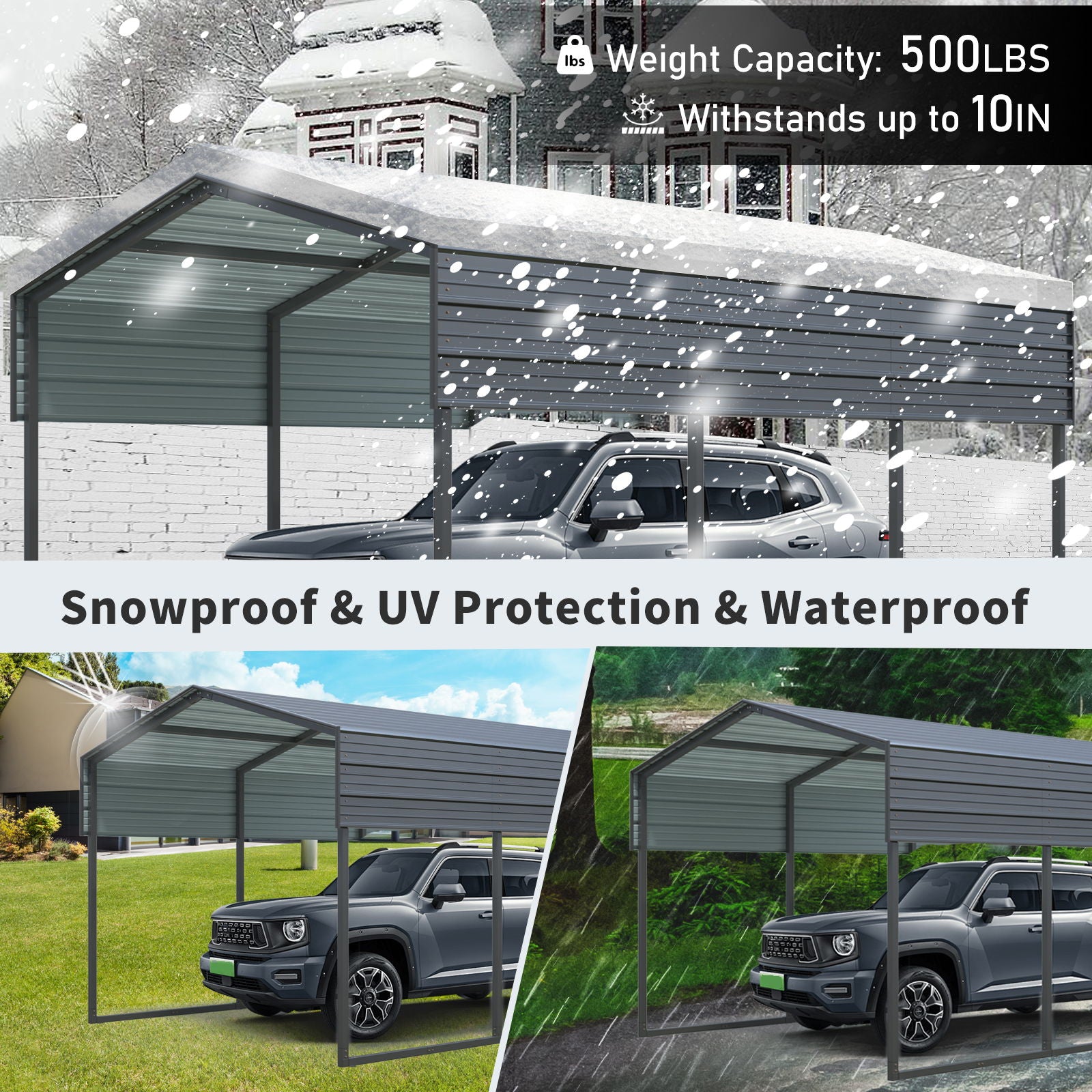 10 X 15 Ft Carport, Outdoor Carport, Heavy Duty Carport Canopy With Galvanized Steel Roof And Frame, Metal Carport Large Garage For Driveway Car, Truck - Charcoal