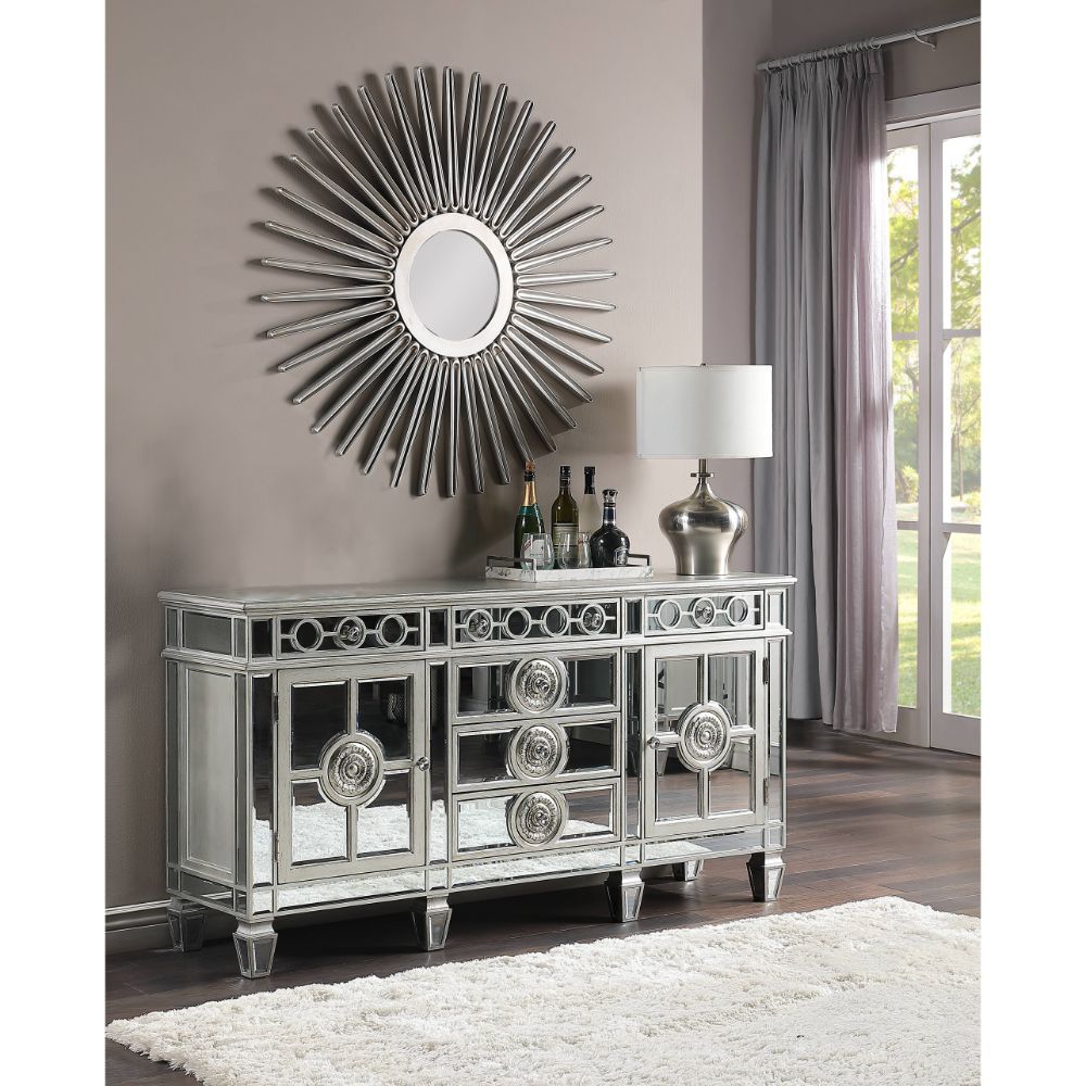 ACME Varian - Server - Mirrored & Antique Platinum - 36" | Meri Furniture