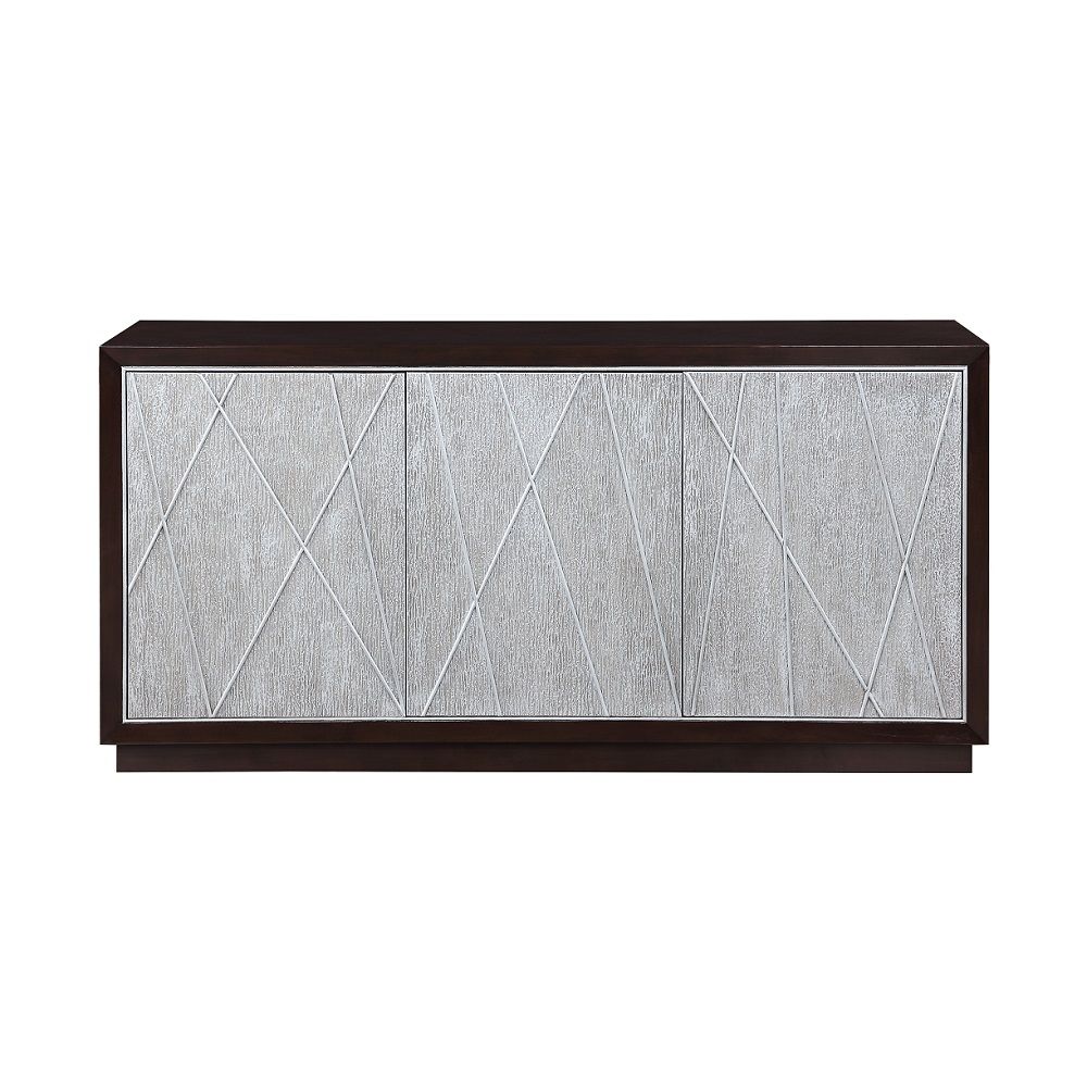 ACME Geranio - Console Cabinet - Metallic Silver & Walnut | Meri Furniture