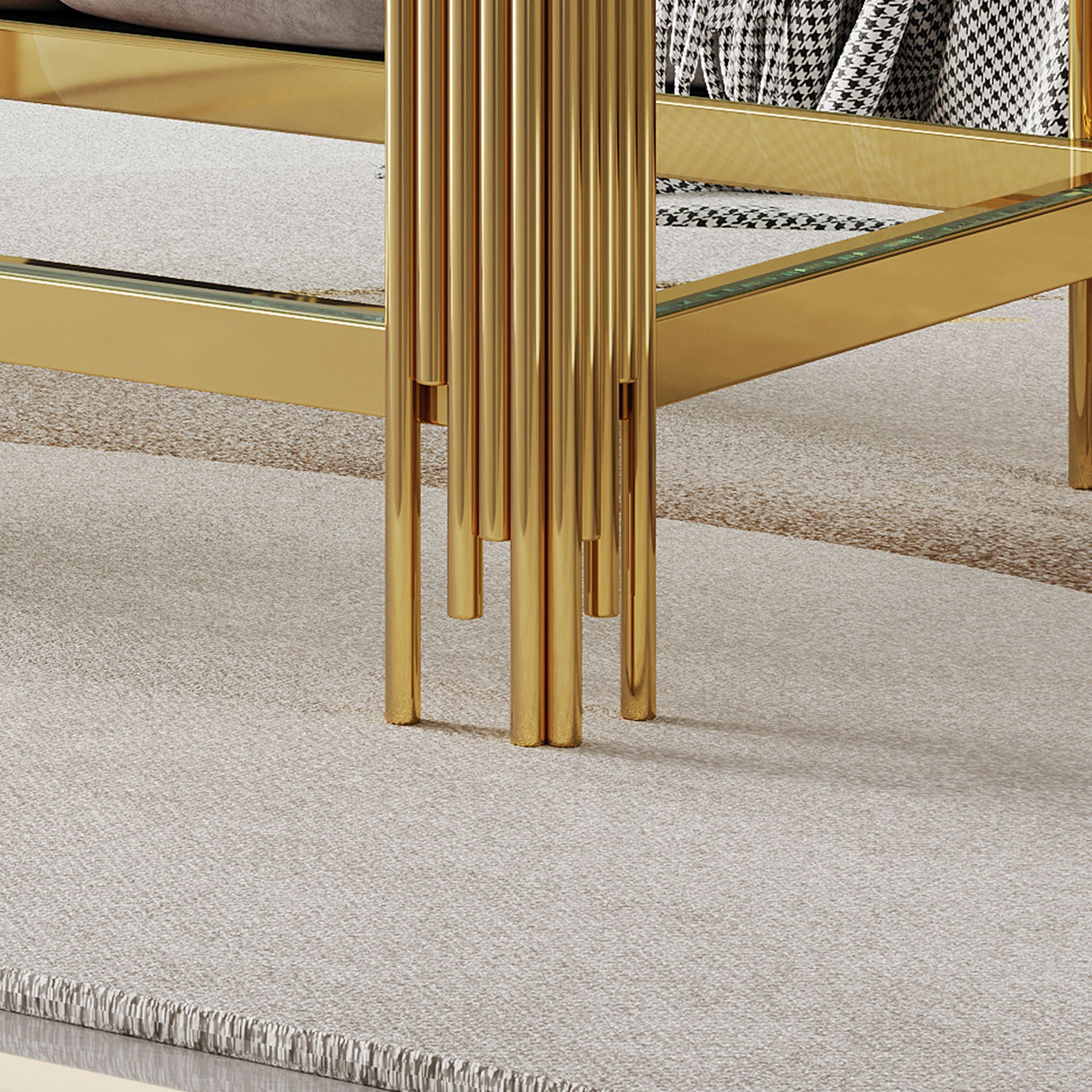 Top And Bottom Double Layer Tempered Glass Table And Mirror Finished Stainless Steel Frame