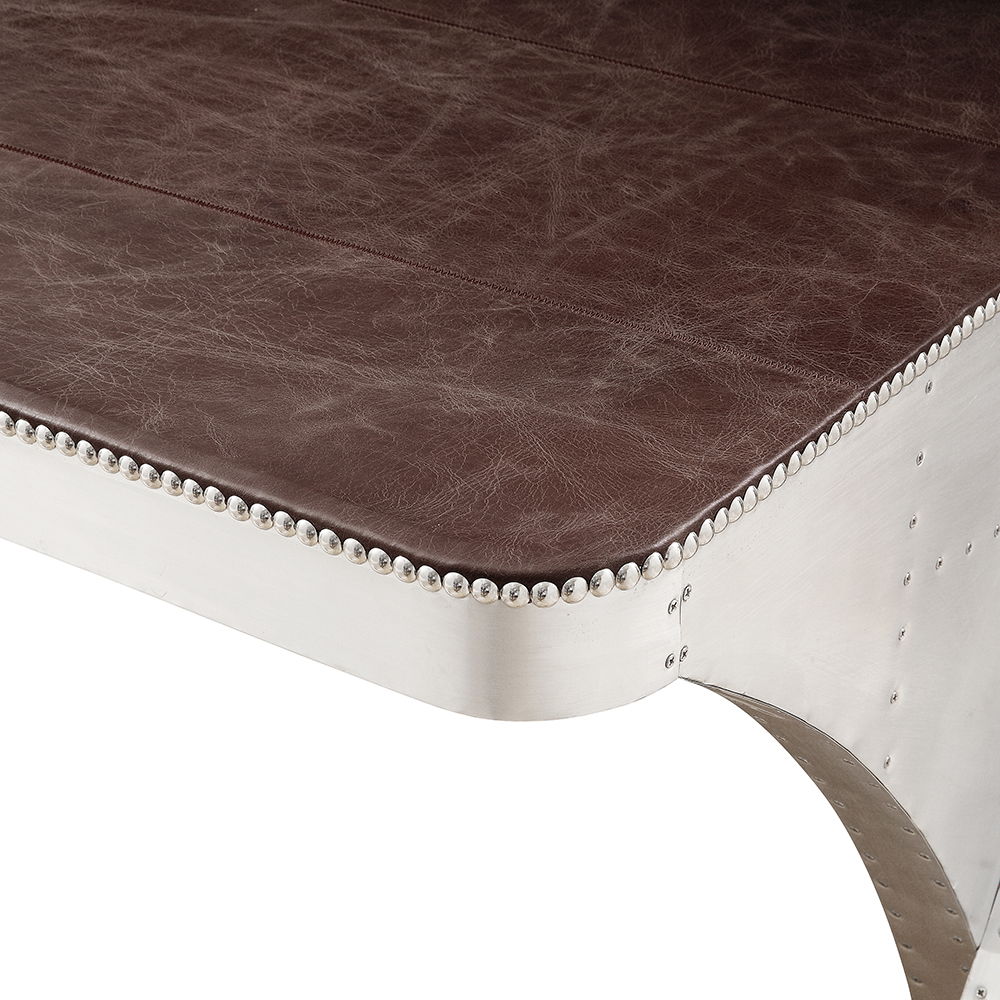 Brancaster - Executive Writing Desk - Retro Brown Top Grain Leather & Aluminum