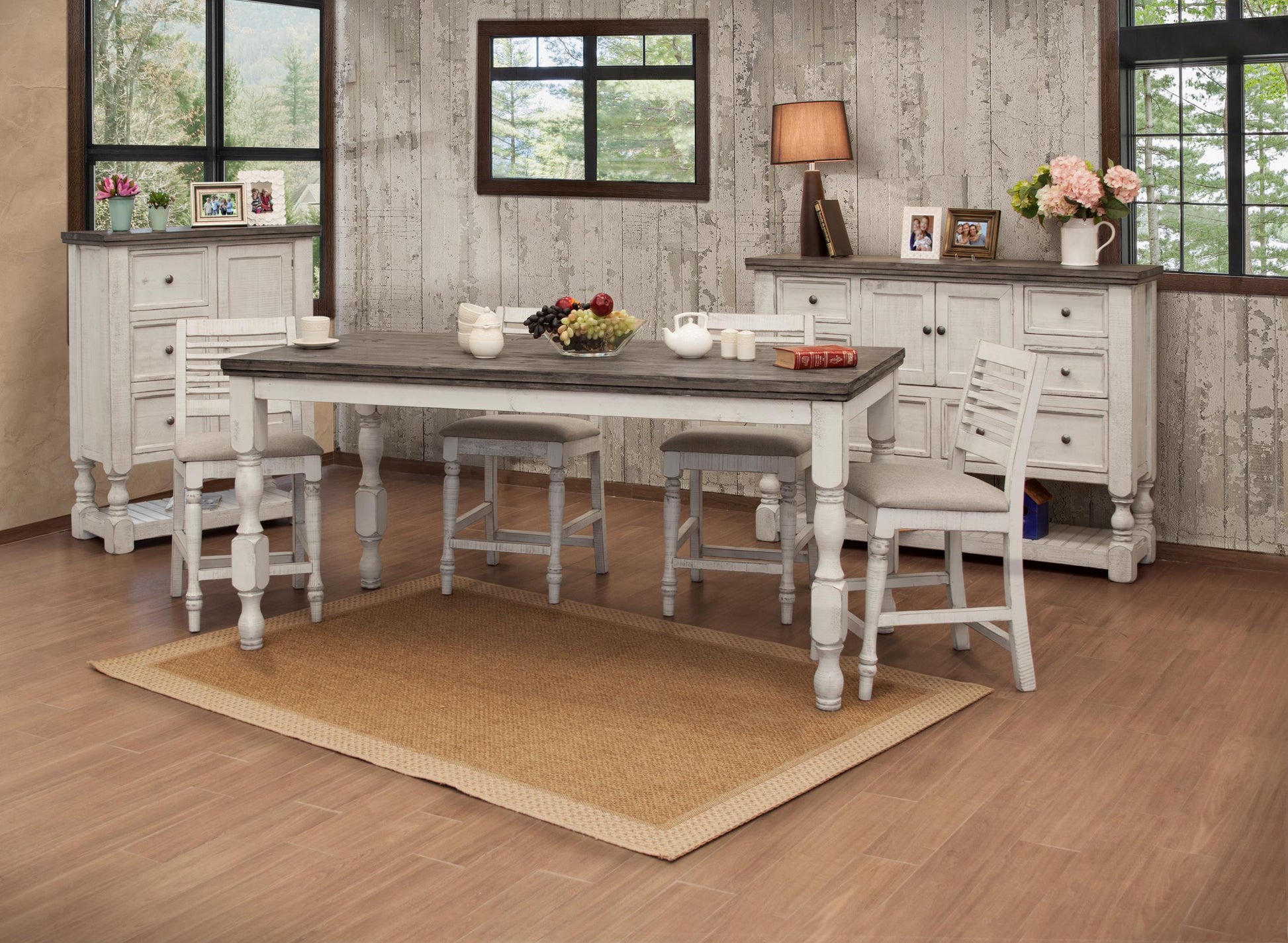 International Furniture Direct Stone - Barstool With Turned Legs (Set of 2) - Antiqued Ivory | Meri Furniture