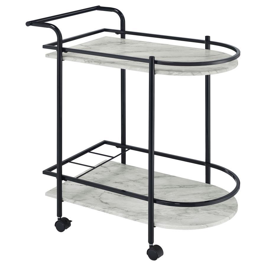 Coaster Fine Furniture Desiree - 2-Tier Faux Marble Shelf Metal Bar Cart | Meri Furniture
