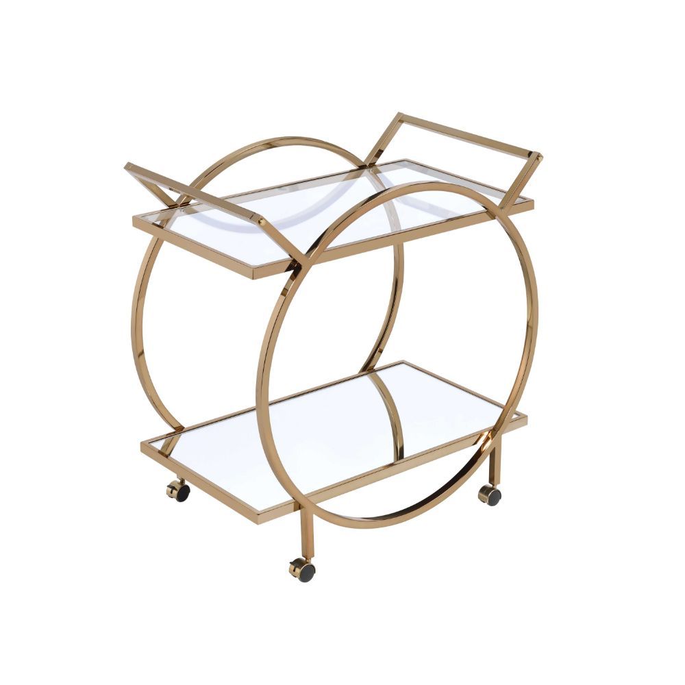 ACME Traverse - Serving Cart - Champagne & Mirrored | Meri Furniture