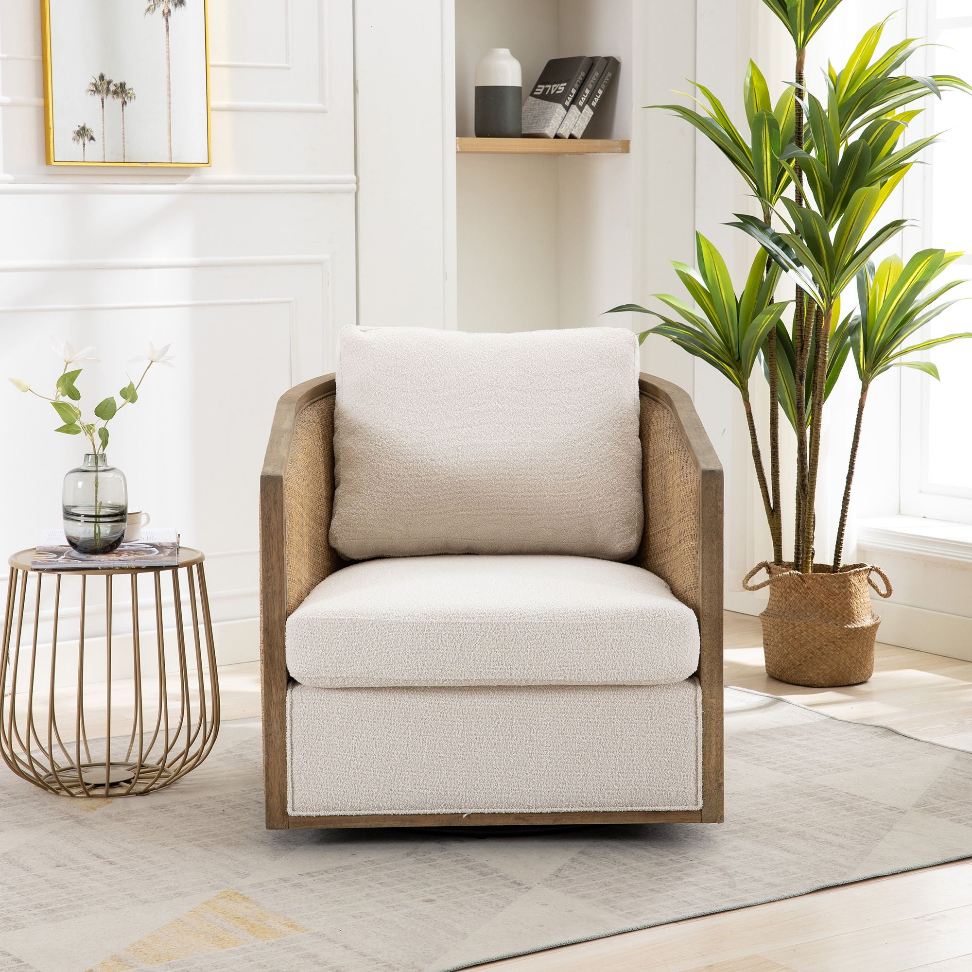 Barrel, Comfy Round Accent Sofa Chair With 360 Degree Swivel, Leisure Arm