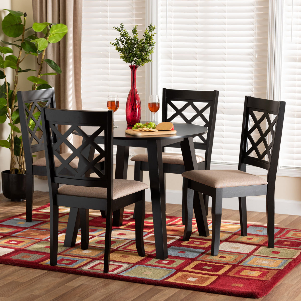 Lexi Modern Beige Fabric and Dark Brown Finished Wood 5-Piece Dining Set
