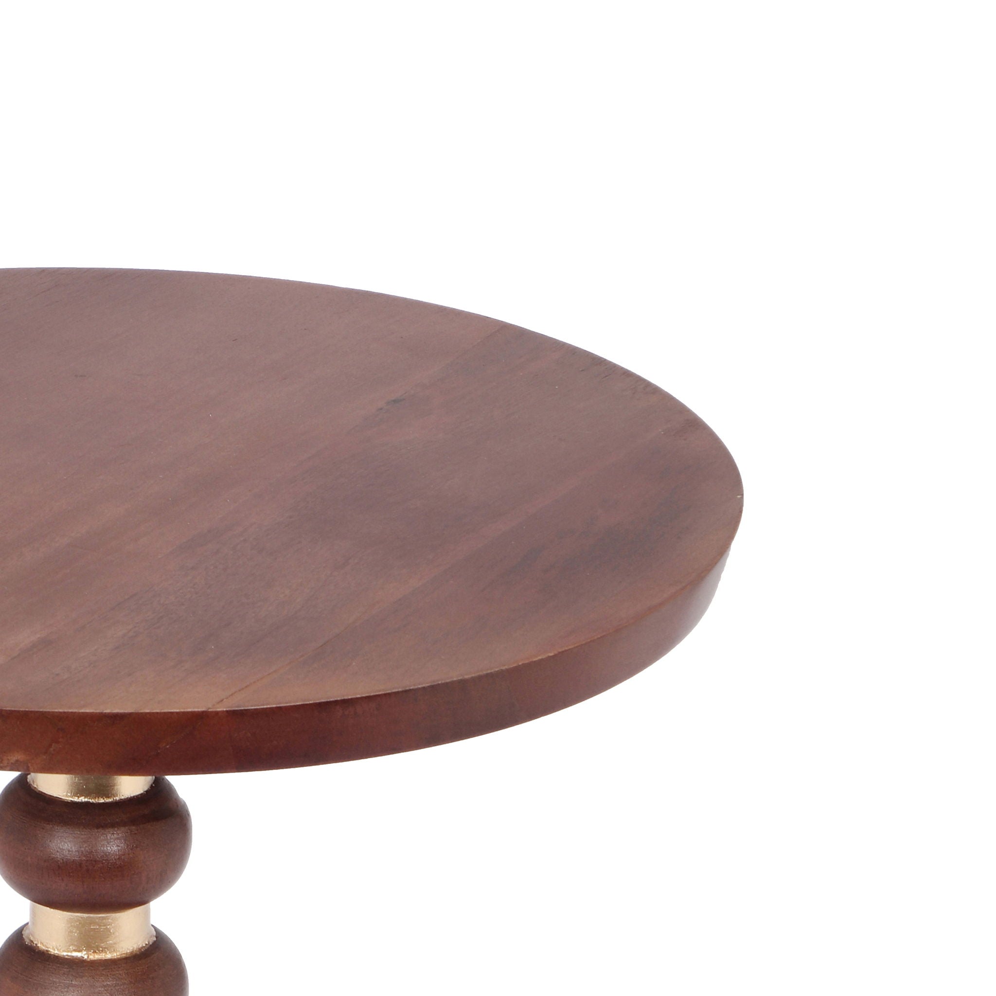 Modern Mango Wood Round End Table With Gold Accents, Solid Wood - Honey