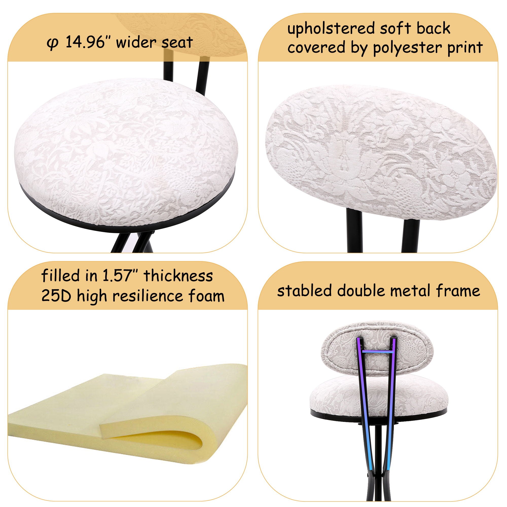 Round Print Bar Stools Upholstered Chairs For Kitchen (Set of 2)