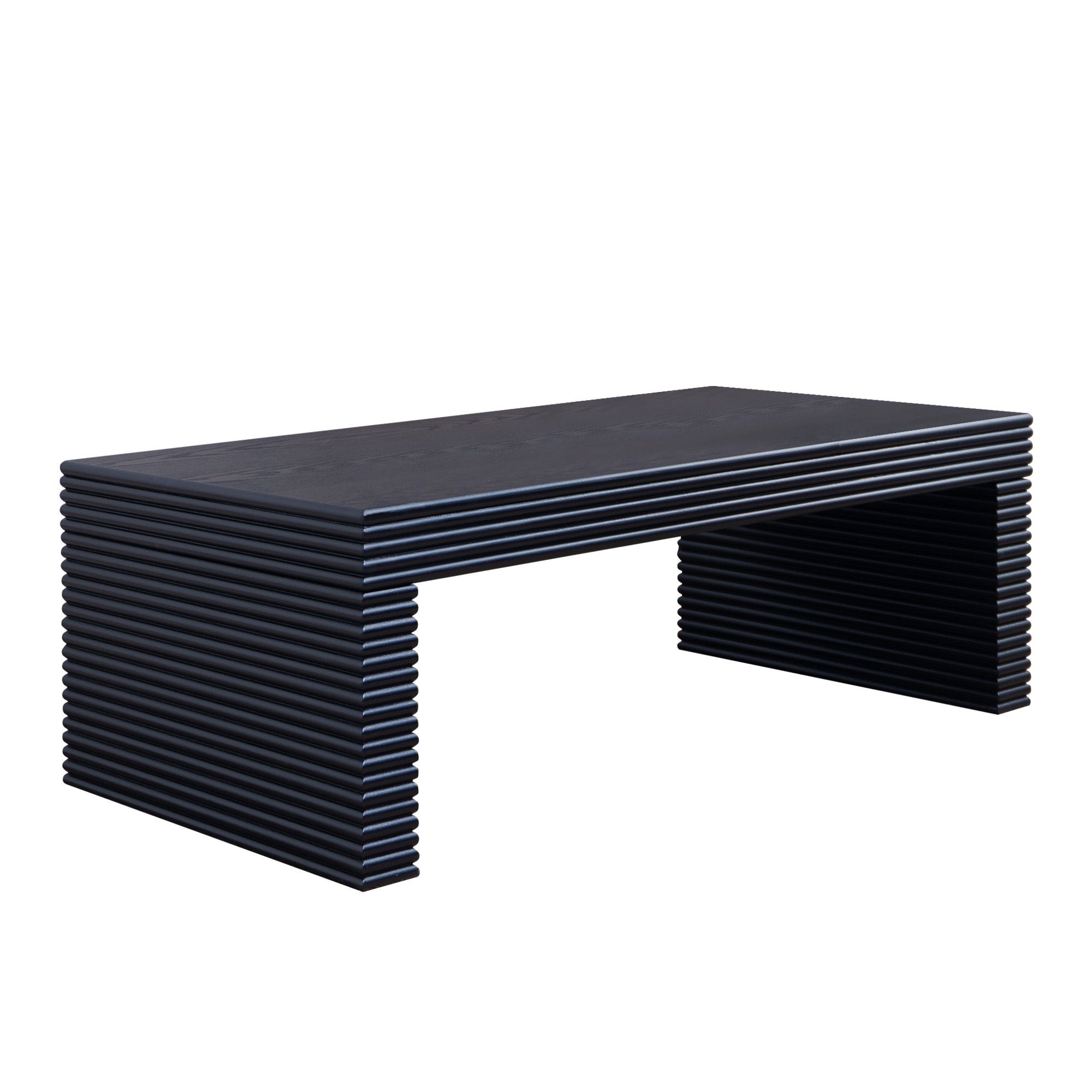 Modern Ribbed Coffee Table, Rectangular Low Profile Center Table For Living Room - Black