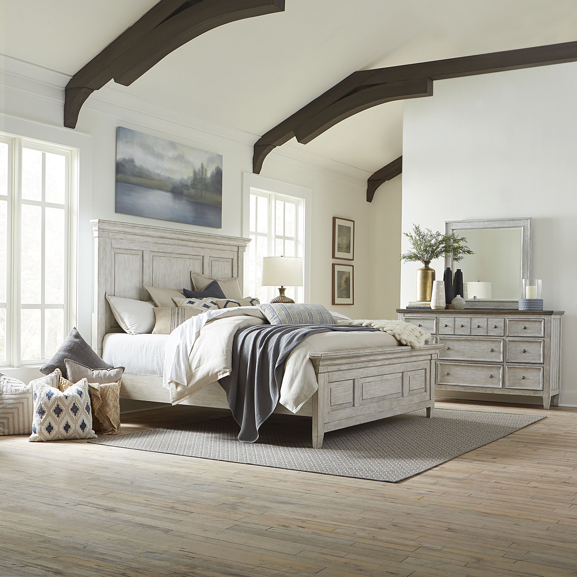 Liberty Furniture Heartland - 3 Piece Bedroom Set (California King Panel Bed, Dresser & Mirror) - White | Meri Furniture