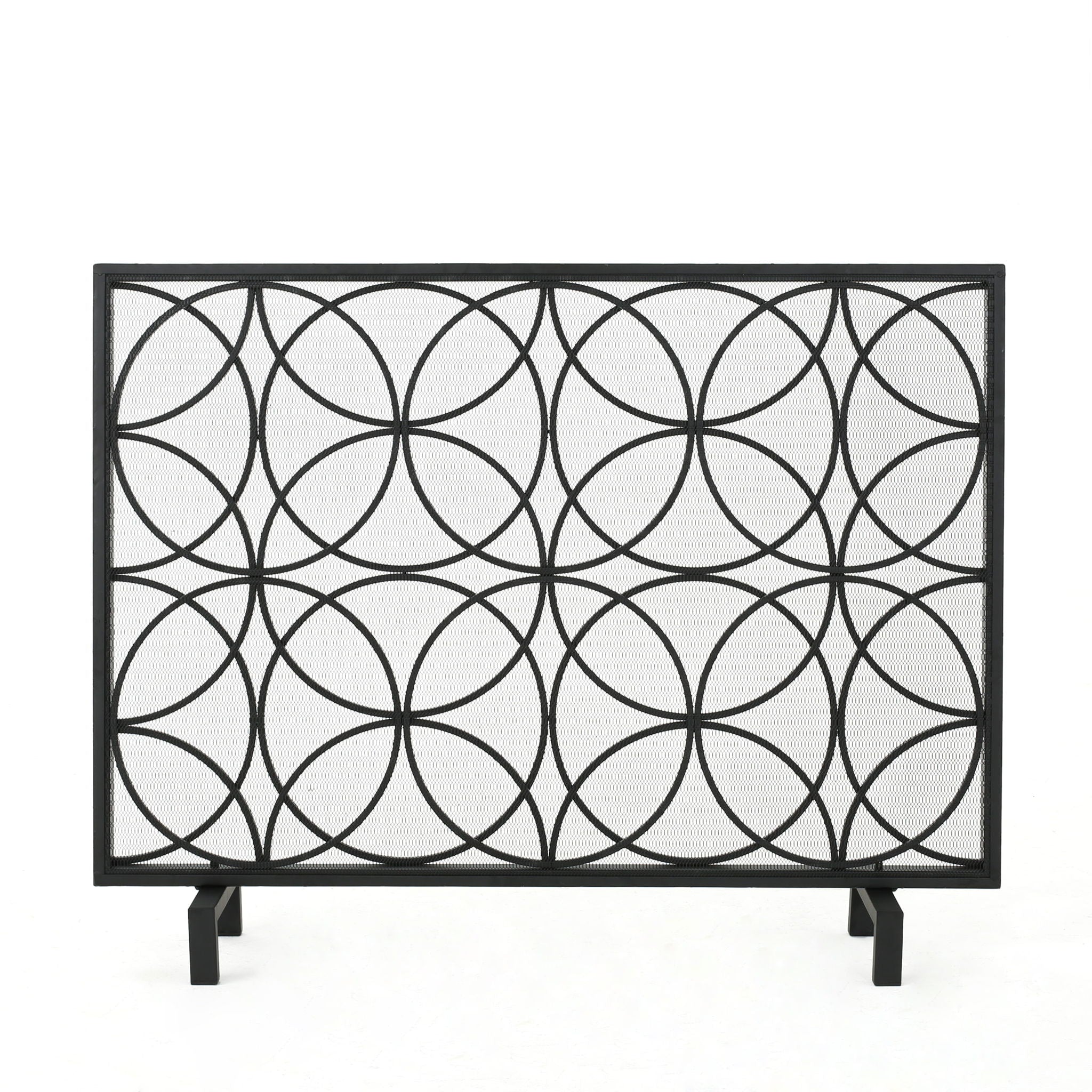 Thayer - Single Panel Iron Fireplace Screen With Geometric Design
