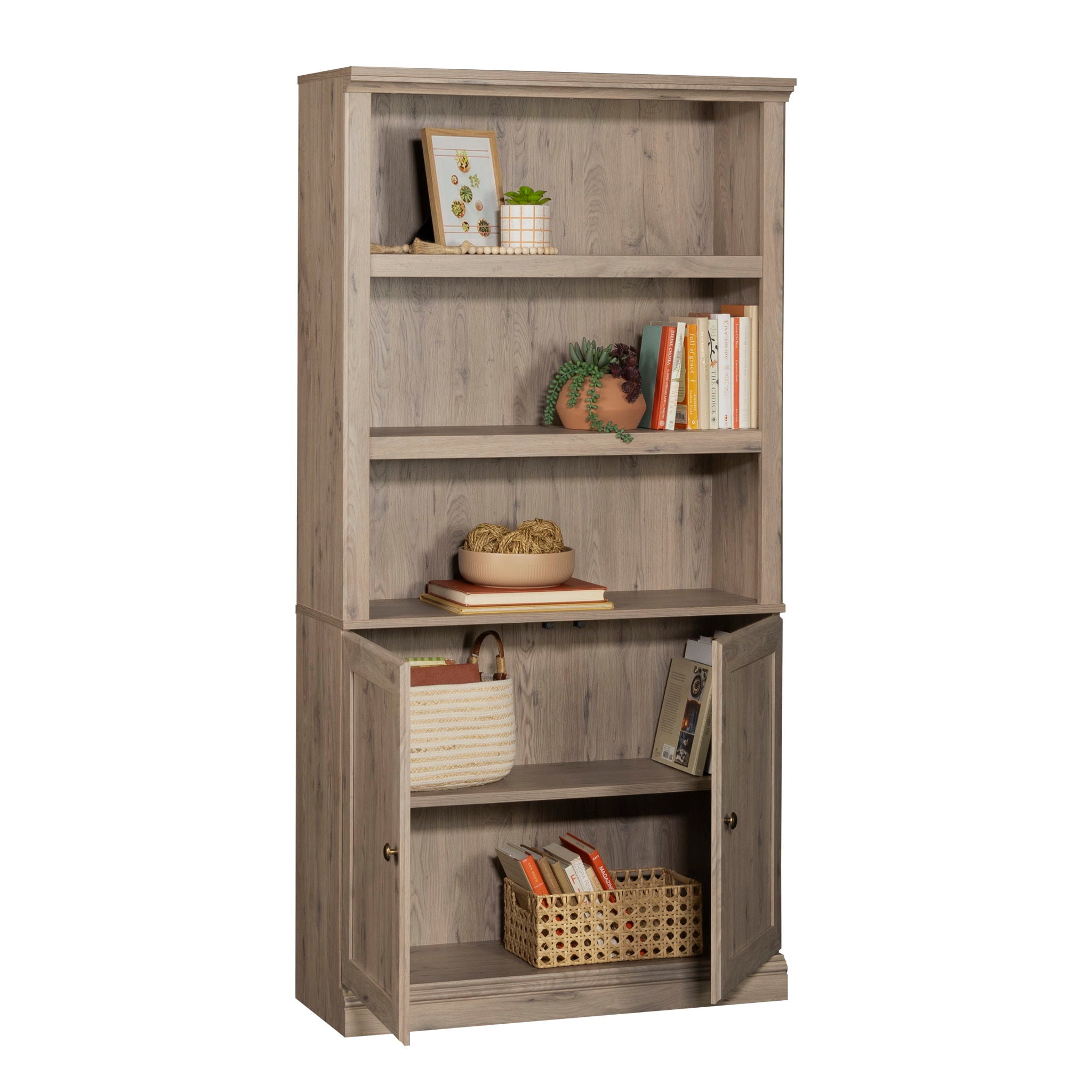 5-Shelf Bookcase with Doors in Laurel Oak