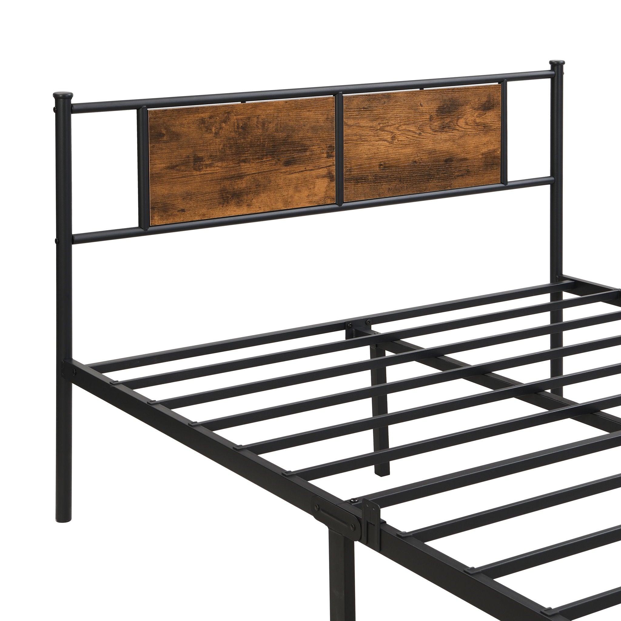 ModerMetal Bedframe With Wood Panel Headboard