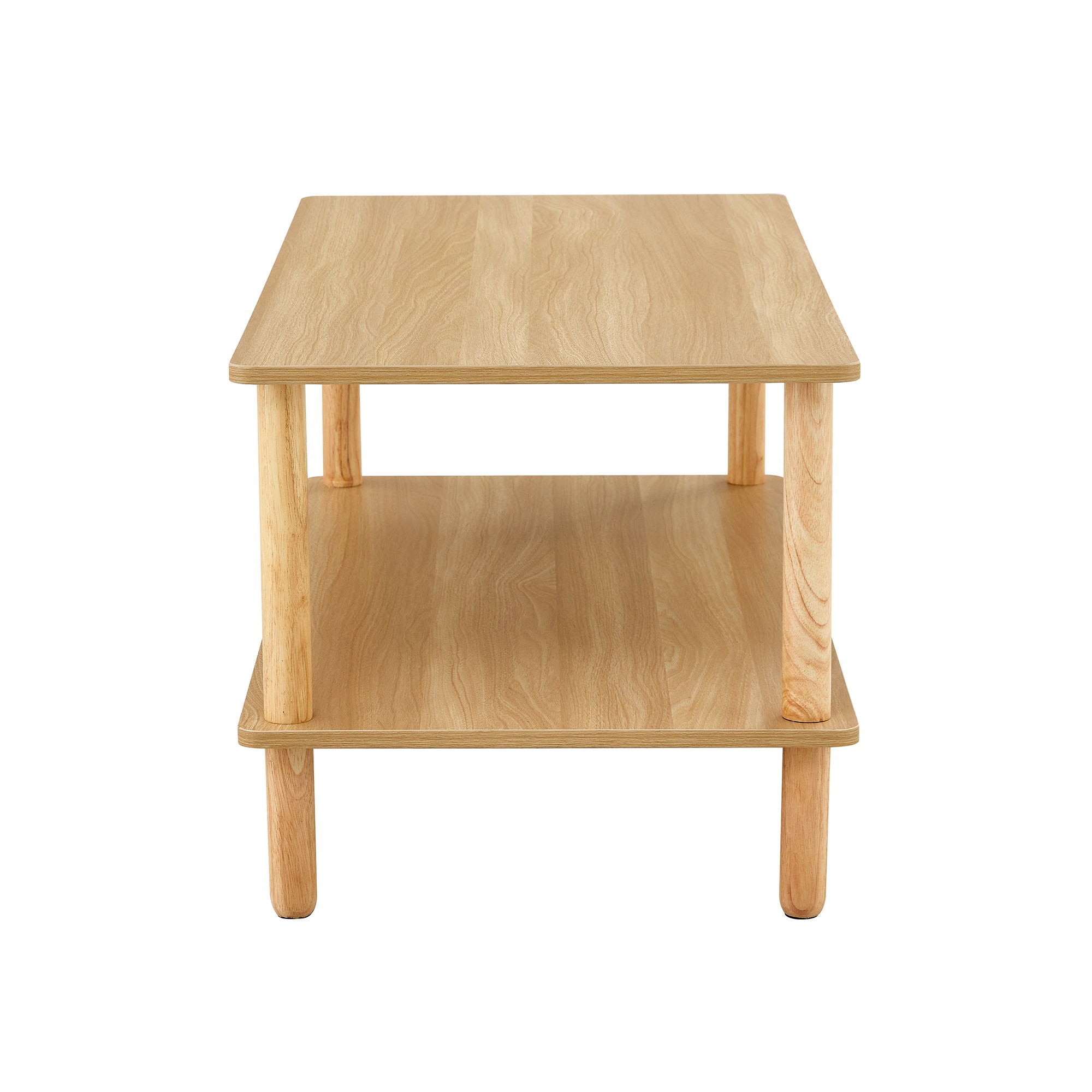 Modern 2 Tier, Rectangular Center Coffee Table With Open Storage Shelf, Rounded Legs