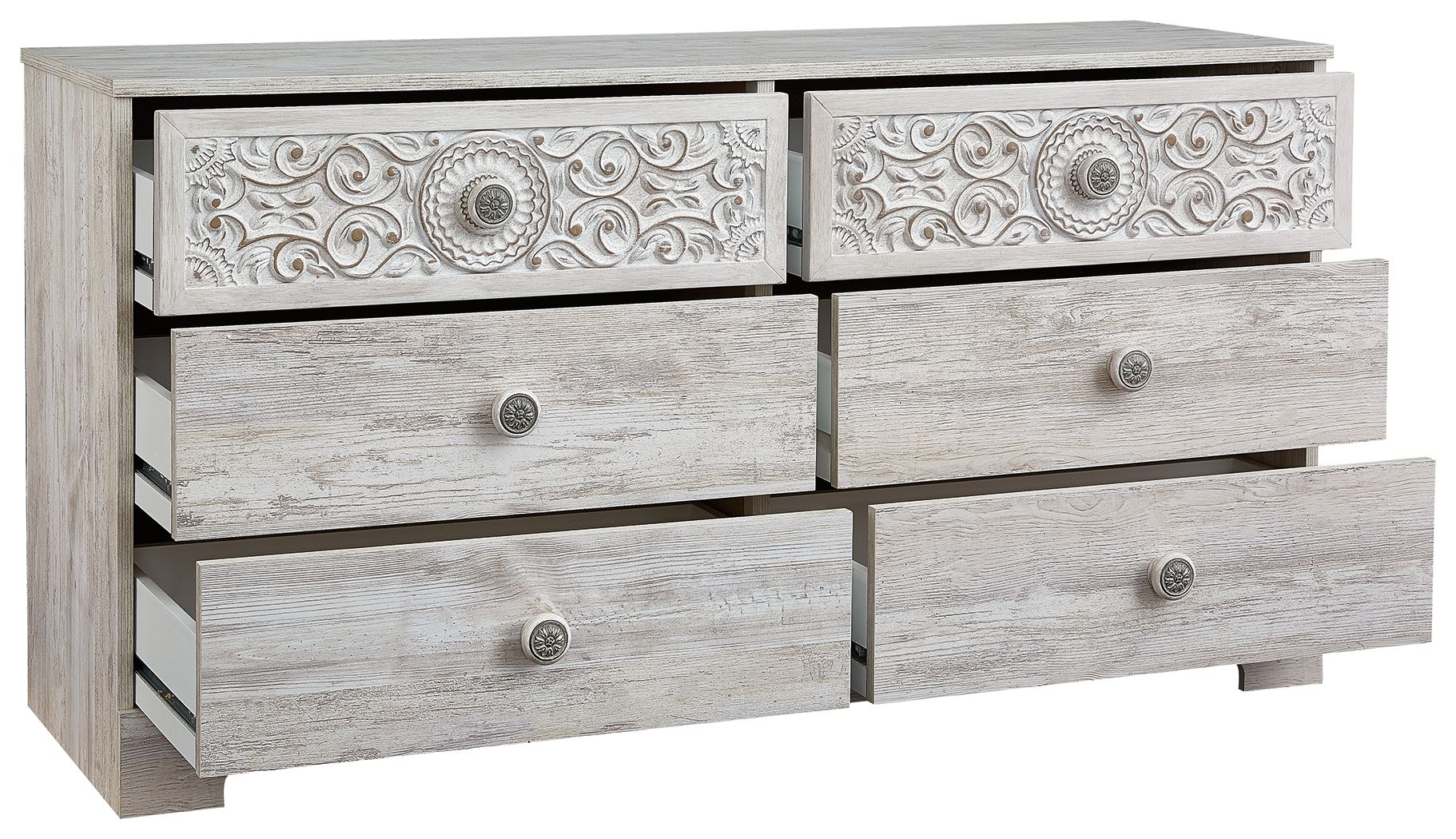 Signature Design by Ashley® Paxberry - Whitewash - Six Drawer Dresser - Weatherworn | Meri Furniture