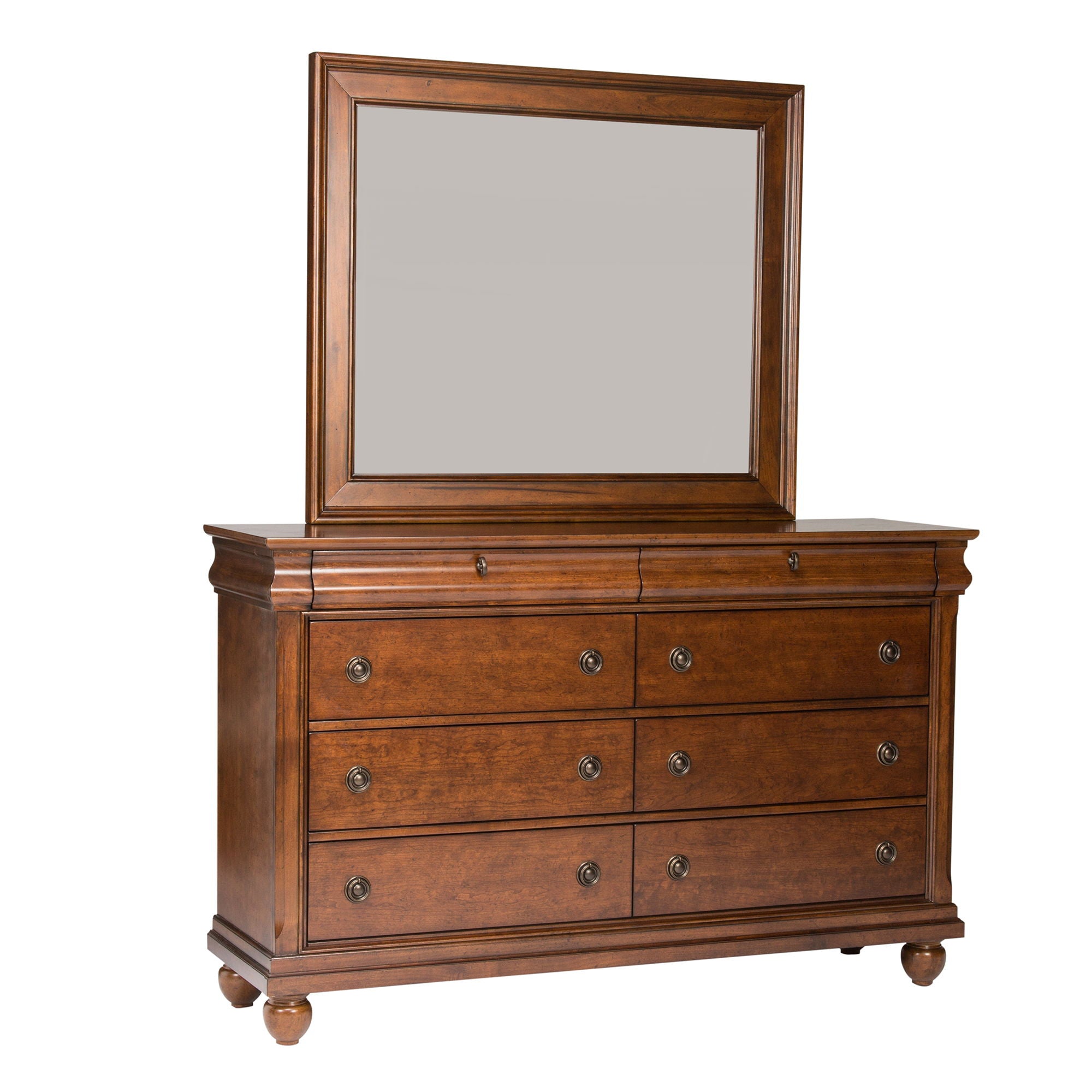 Liberty Furniture Rustic Traditions - Dresser & Mirror - Dark Brown | Meri Furniture