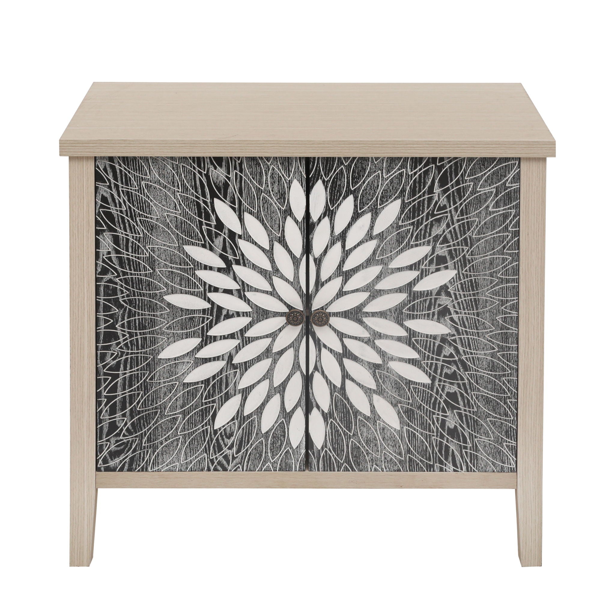 2 Door Carved Storage Cabinet With Adjustable Shelf, Accent Furniture