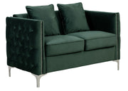 Bayberry 53"W Green Velvet Loveseat with 2 Pillows