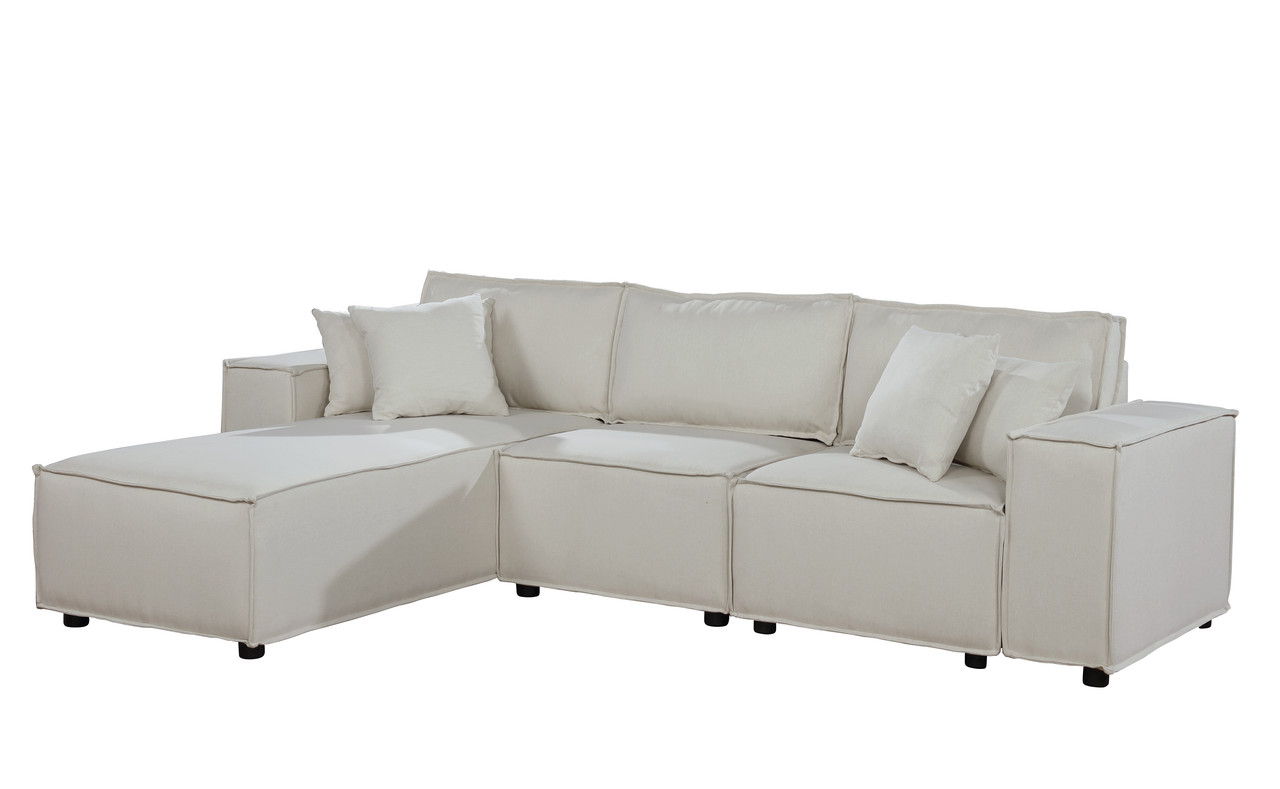 Harvey 104"W Sofa with Reversible Chaise in Beige Linen