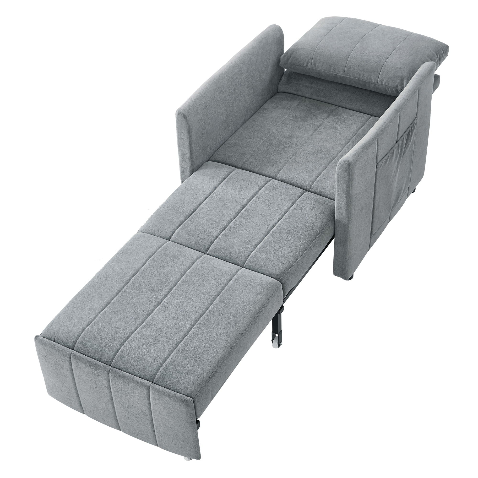 Upholstered Convertible Sleeper Sofa With 5 Position Backrest, Side Pockets, Storage