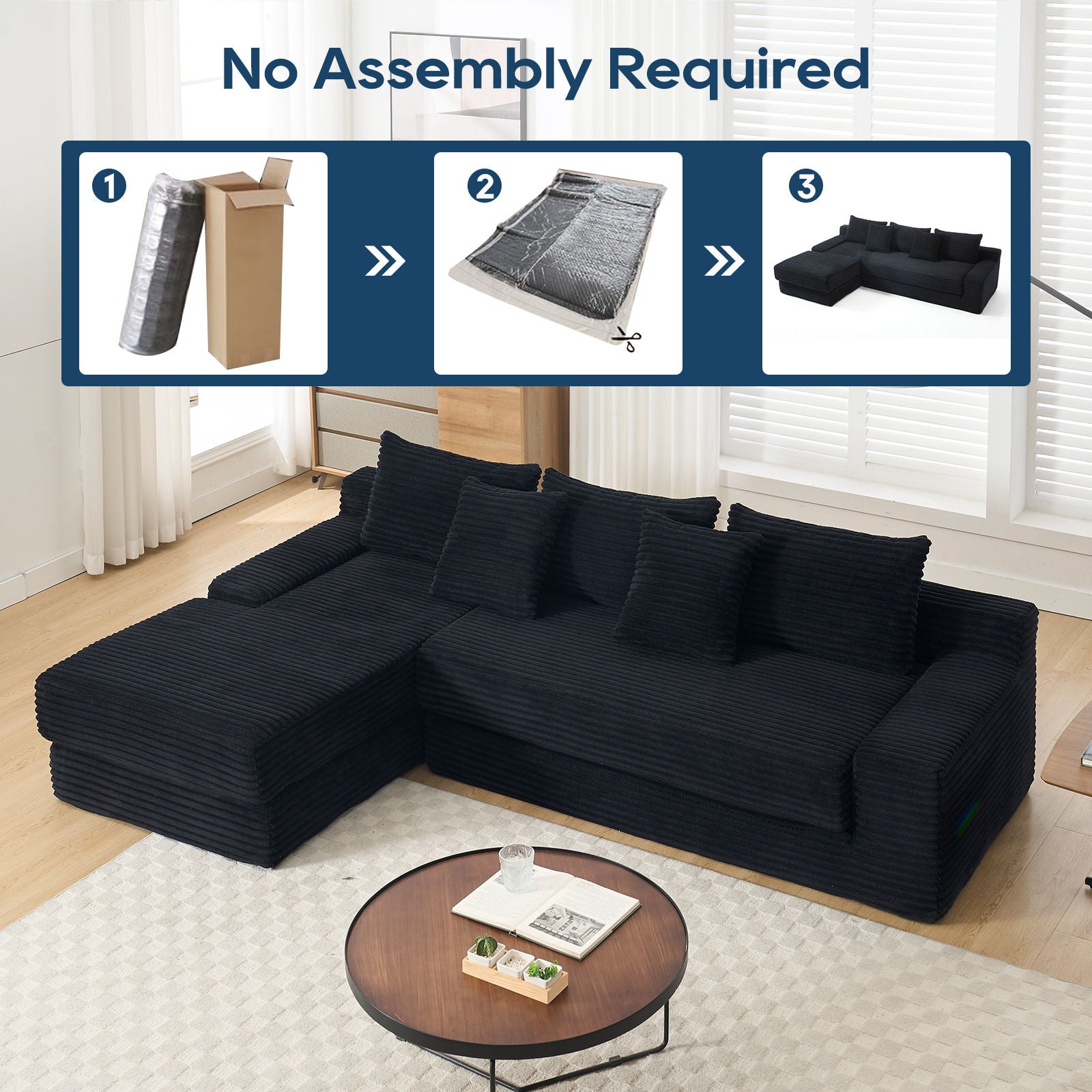 Modern L - Shaped Sectional Couch With Memory Foam