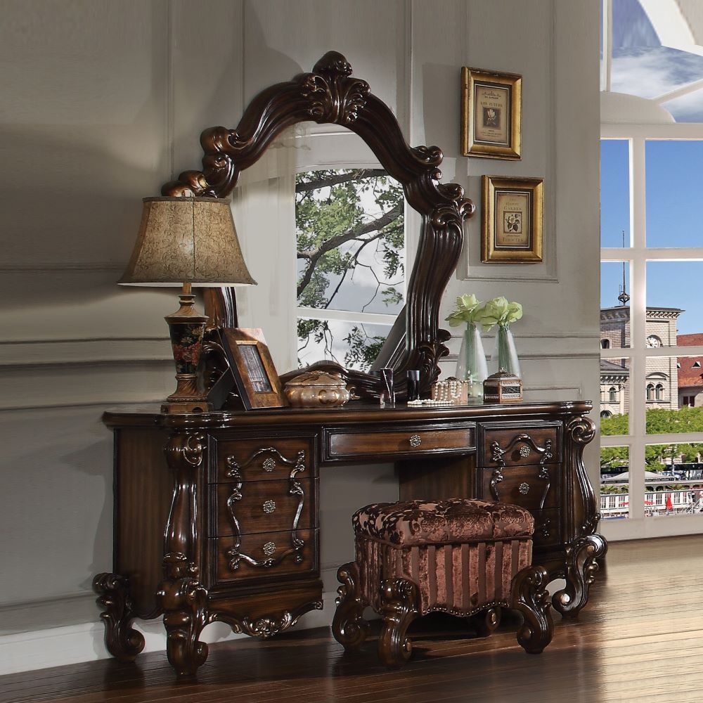 ACME The Versailles vanity stool is the perfect accent to create the style of royalty your bedroom has been needing. | Meri Furniture
