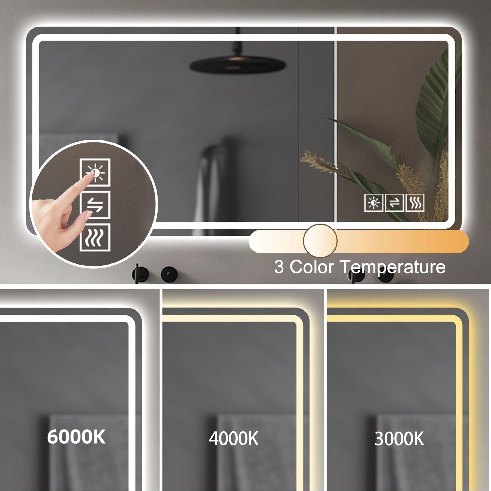 Frameless LED Bathroom Mirror Vanity With Anti Fog Front Lights - Silver