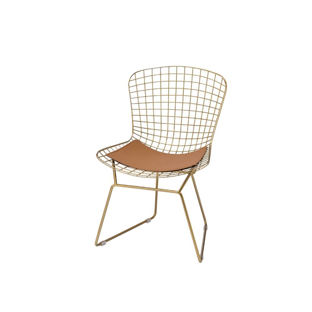ACME Achellia - Side Chair (Set of 2) - Whiskey PU & Gold | Meri Furniture
