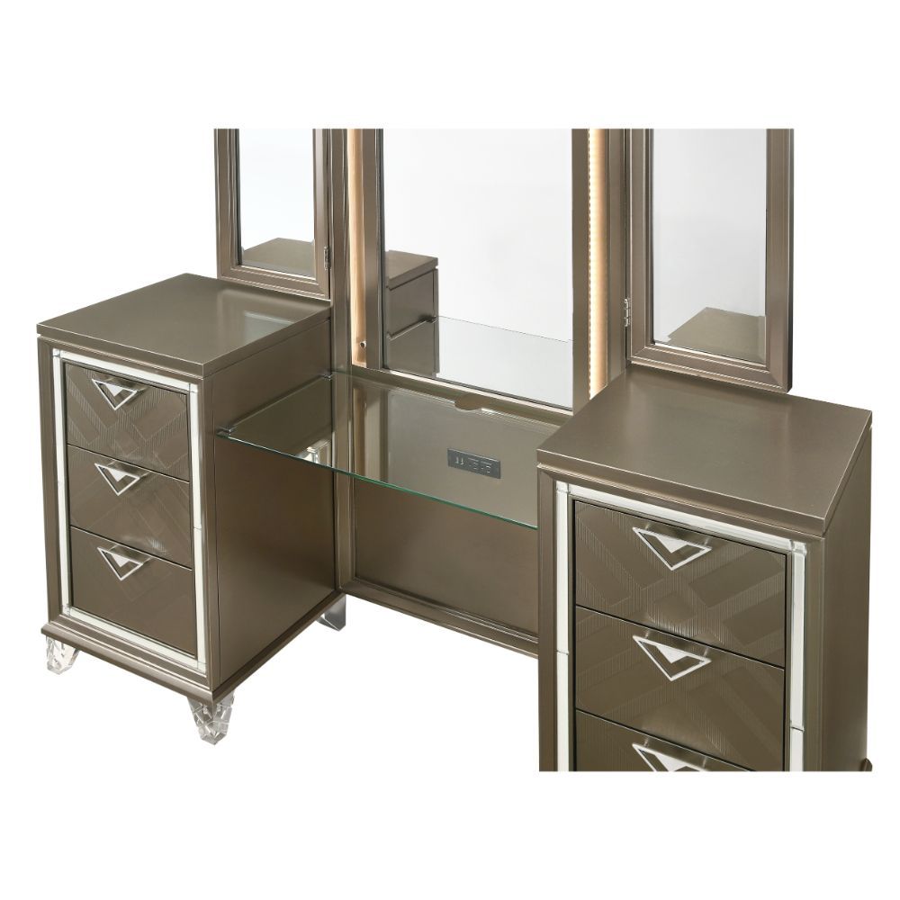 ACME Skylar - Vanity Desk - Led & Dark Champagne | Meri Furniture