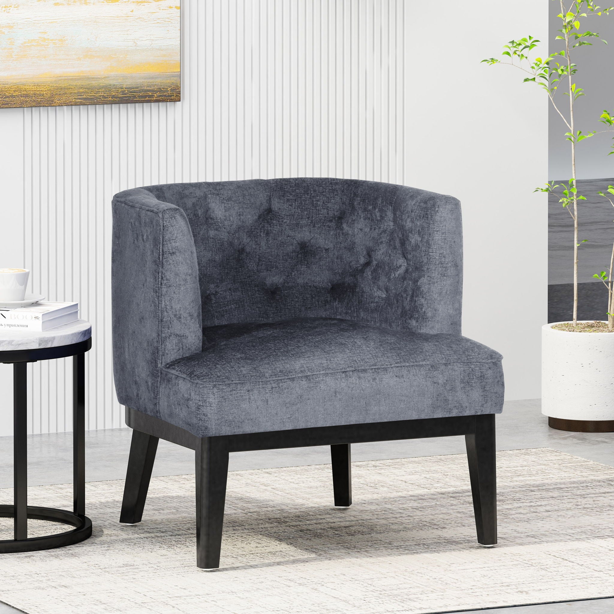 Contemporary Accent Chair With Tufted Diamond Stitching - Charcoal