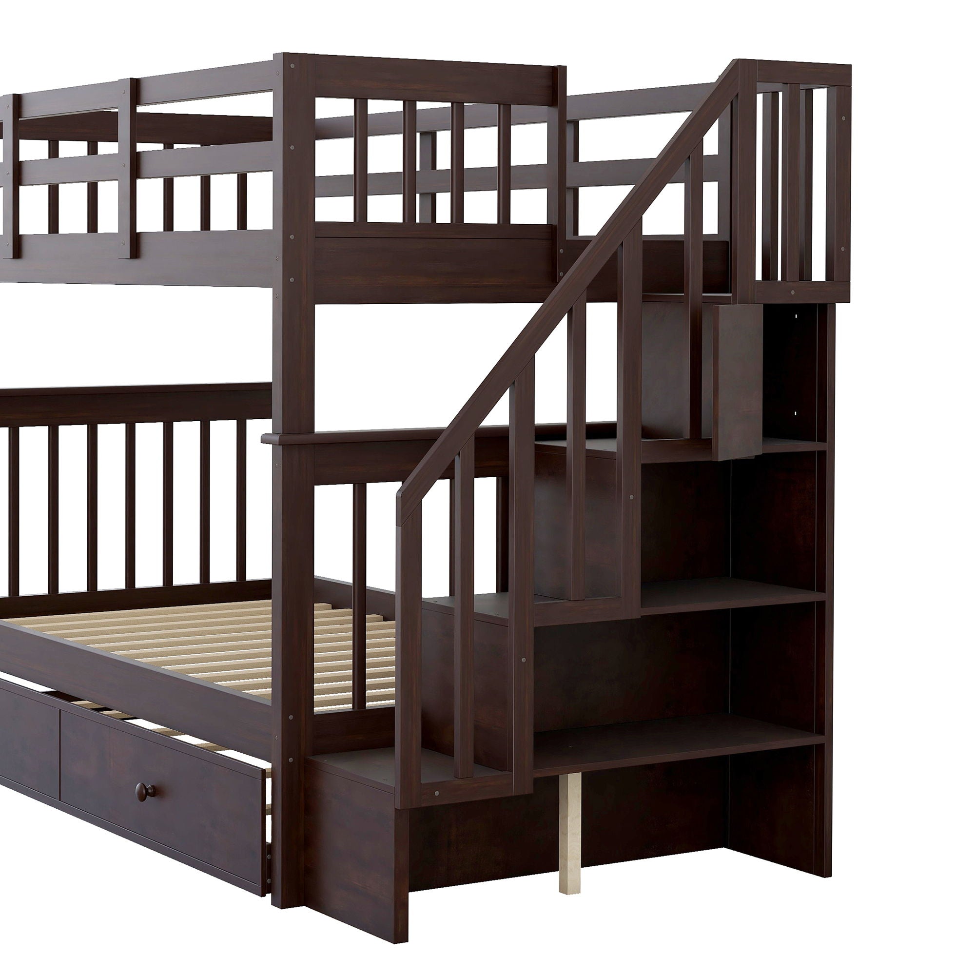 Stairway Bunk Bed With Storage And Guard Rail For Bedroom