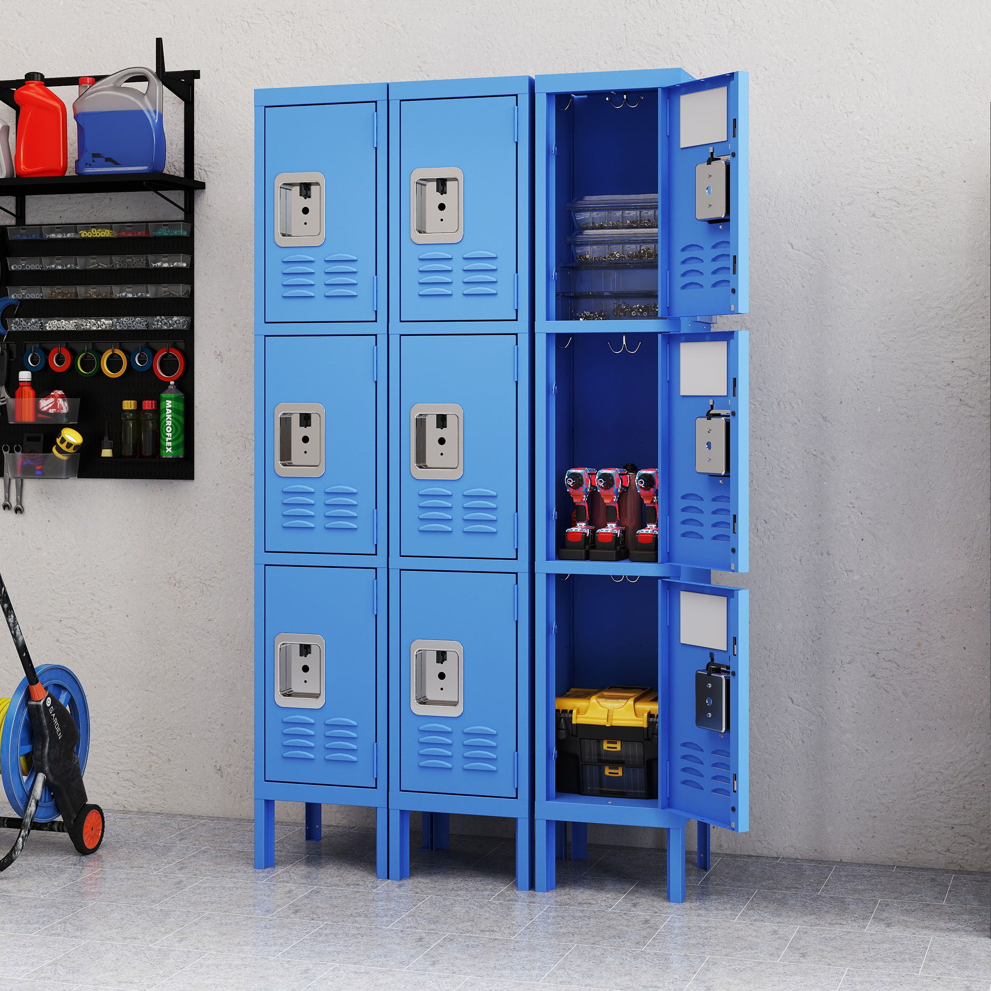 Lockers For Employees With 3 Door Storage Locker Durable For Gym, School, Office - Blue