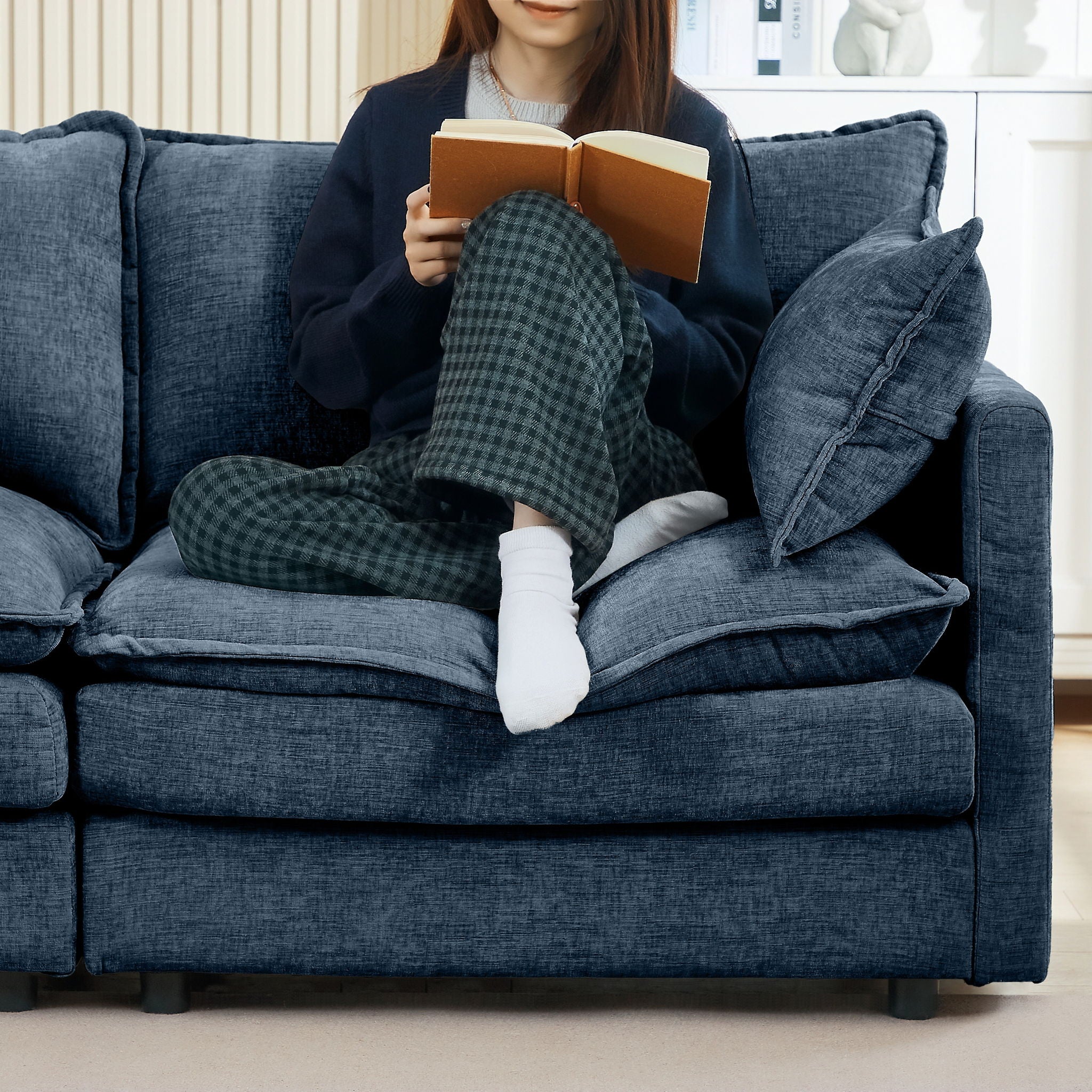 Modular L-Shaped Sectional Sofa With Movable Ottoman