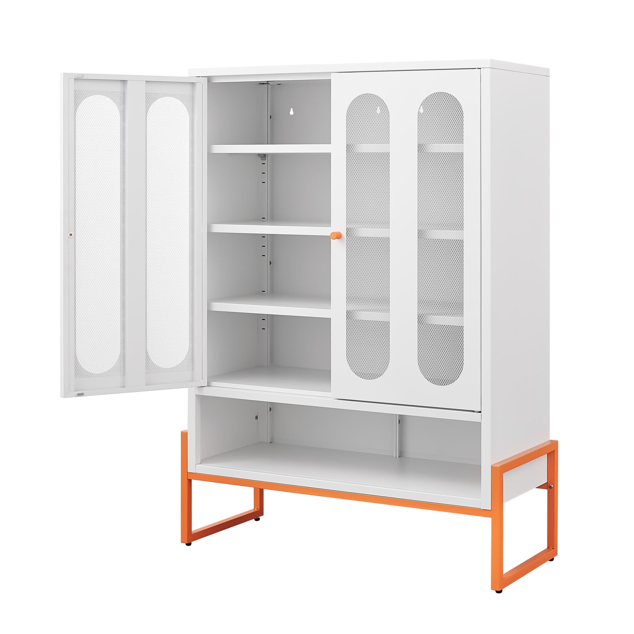 Modern Metal Shoe Cabinet With DoublebSided Mesh Doors And Adjustable Partitions