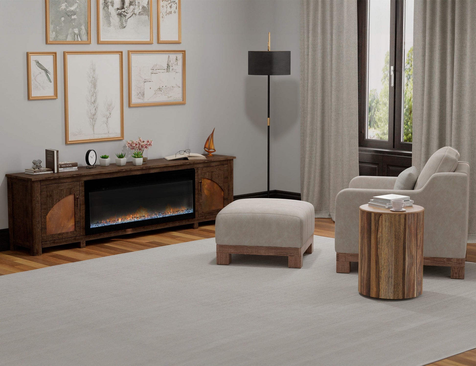 International Furniture Direct Blackburn - 93" Electric Fireplace - Dark Brown | Meri Furniture
