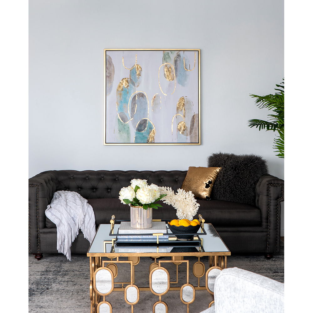 Modern Oil Painting, Square Framed Wall Art For Living Room Dining Room - Multicolor