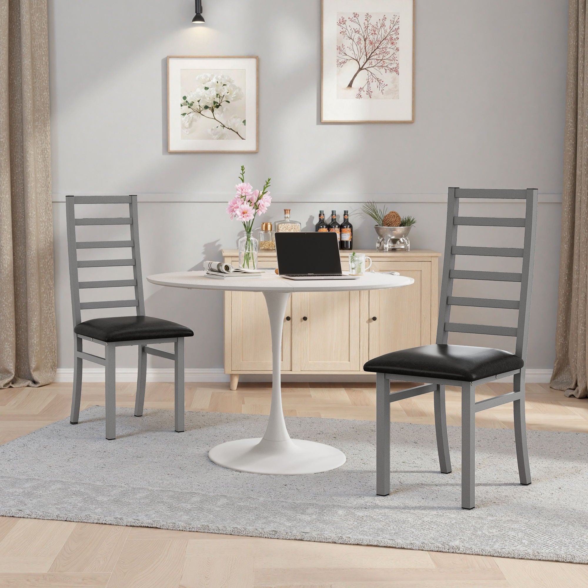 Metal Dining Chairs With Steel Legg, High Back Armless Design