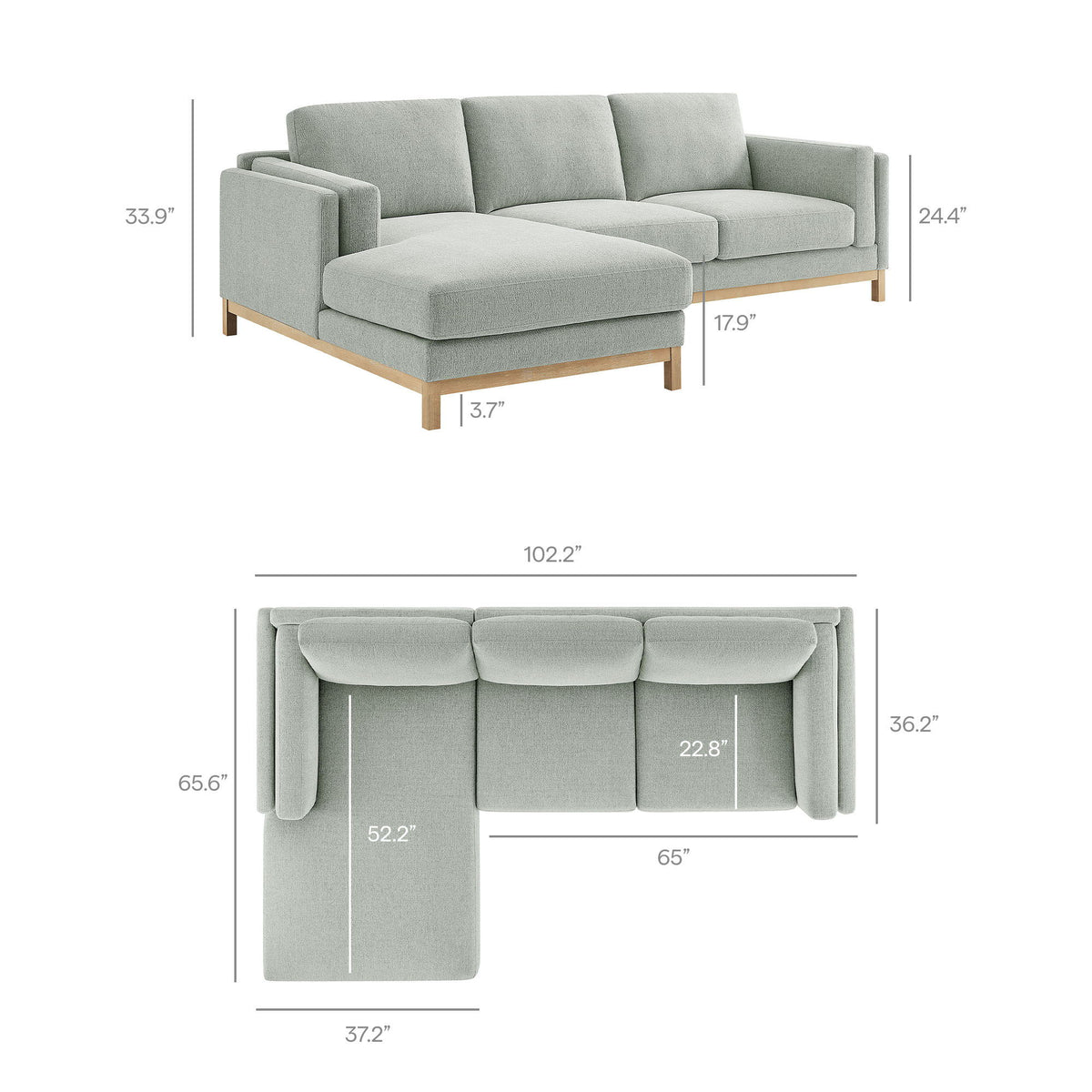 Roscoe Left-Facing Fabric Sectional Sofa with Chaise by Modway