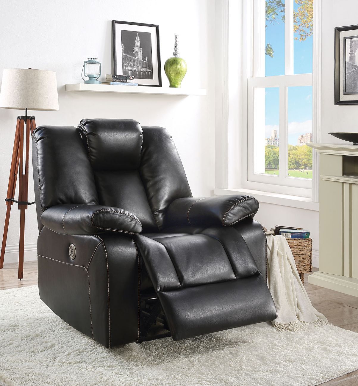 ACME Jailene - Recliner - Black Leather-Aire | Meri Furniture