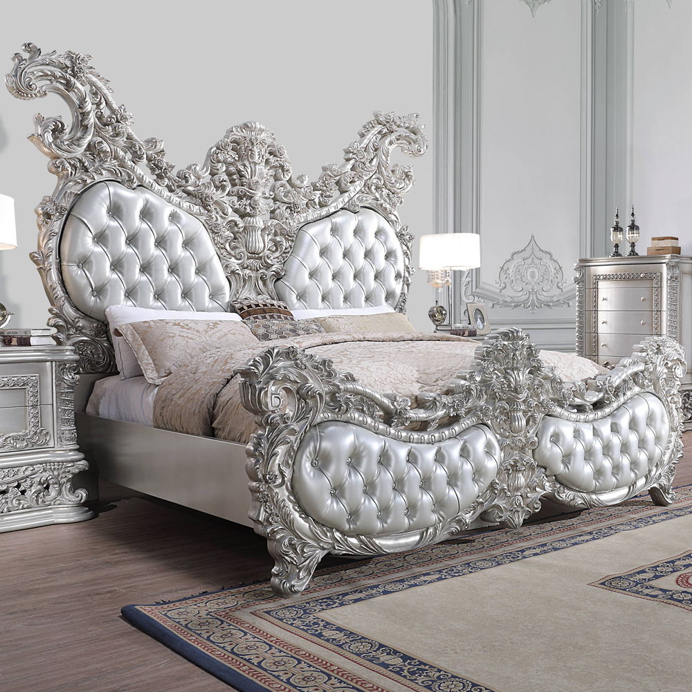 ACME Valkyrie - Eastern King Bed - PU, Light Gold & Gray Finish | Meri Furniture