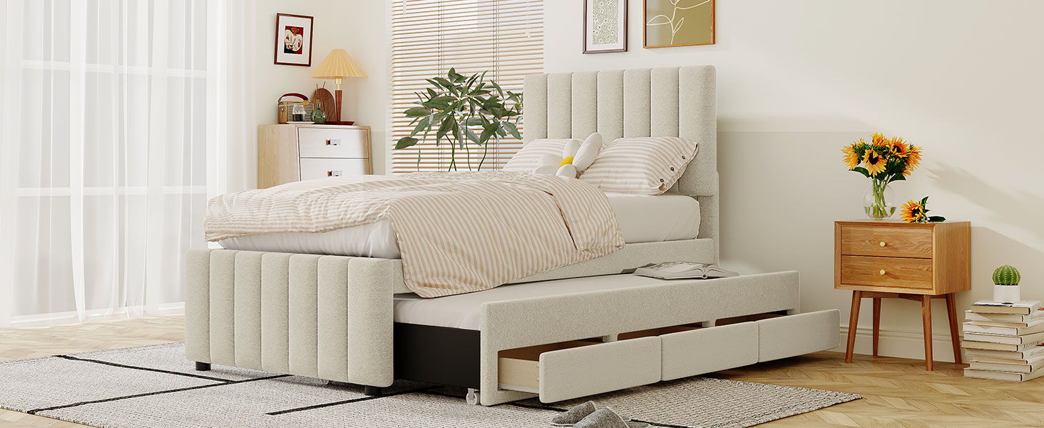 Upholstered Design Platform Bed With Trundle