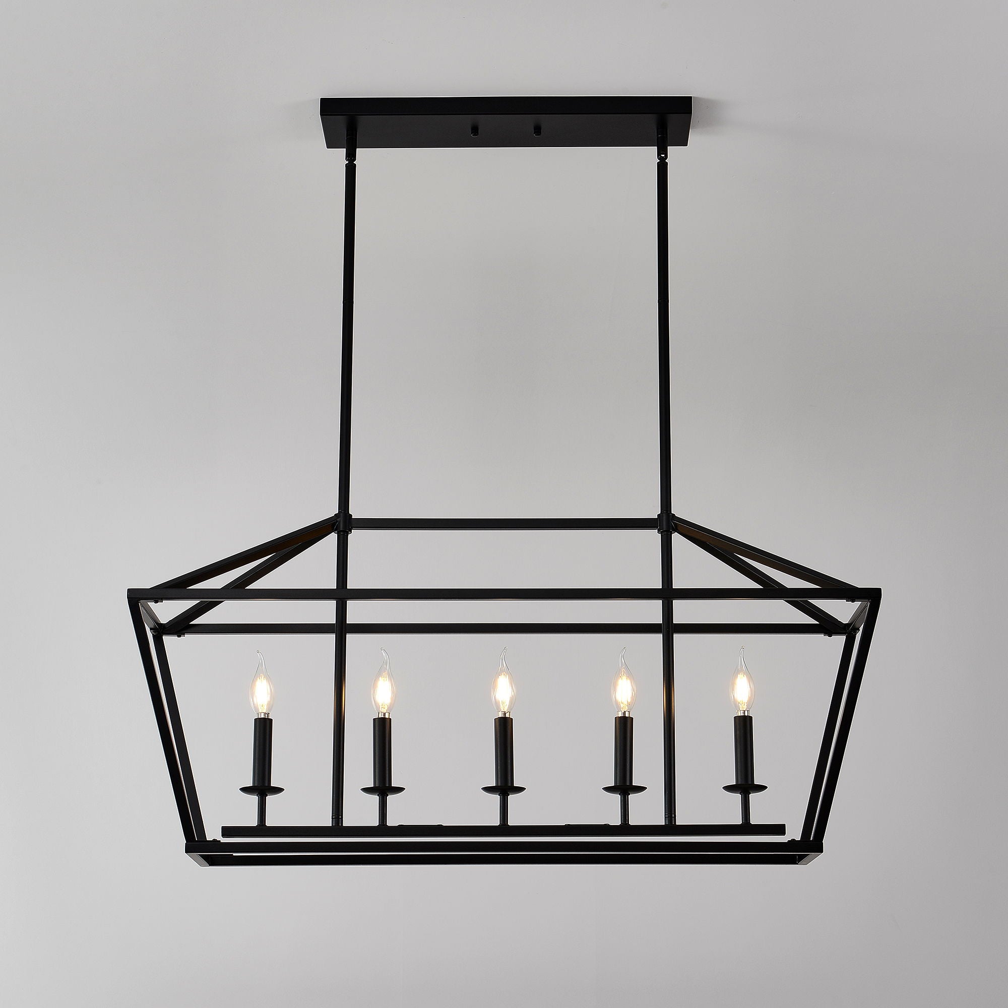 5 Light Farmhouse Kitchen Island Lighting, 5 Light Industrial Linear Chandelier For Dining Room Metal Hanging Pendant Light Fixture For Bedroom Living Room Hallway Conference Room - Matte Black