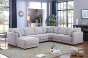 Penelope 120"W Light Gray Linen Fabric Reversible 7PC Modular Sectional Sofa with Ottoman and Pillows