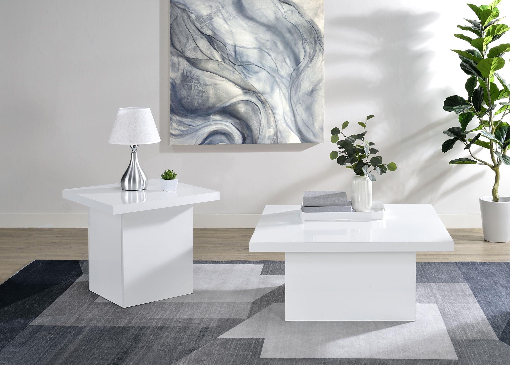 Devar 2-piece Square Coffee End Table Set White High Gloss
