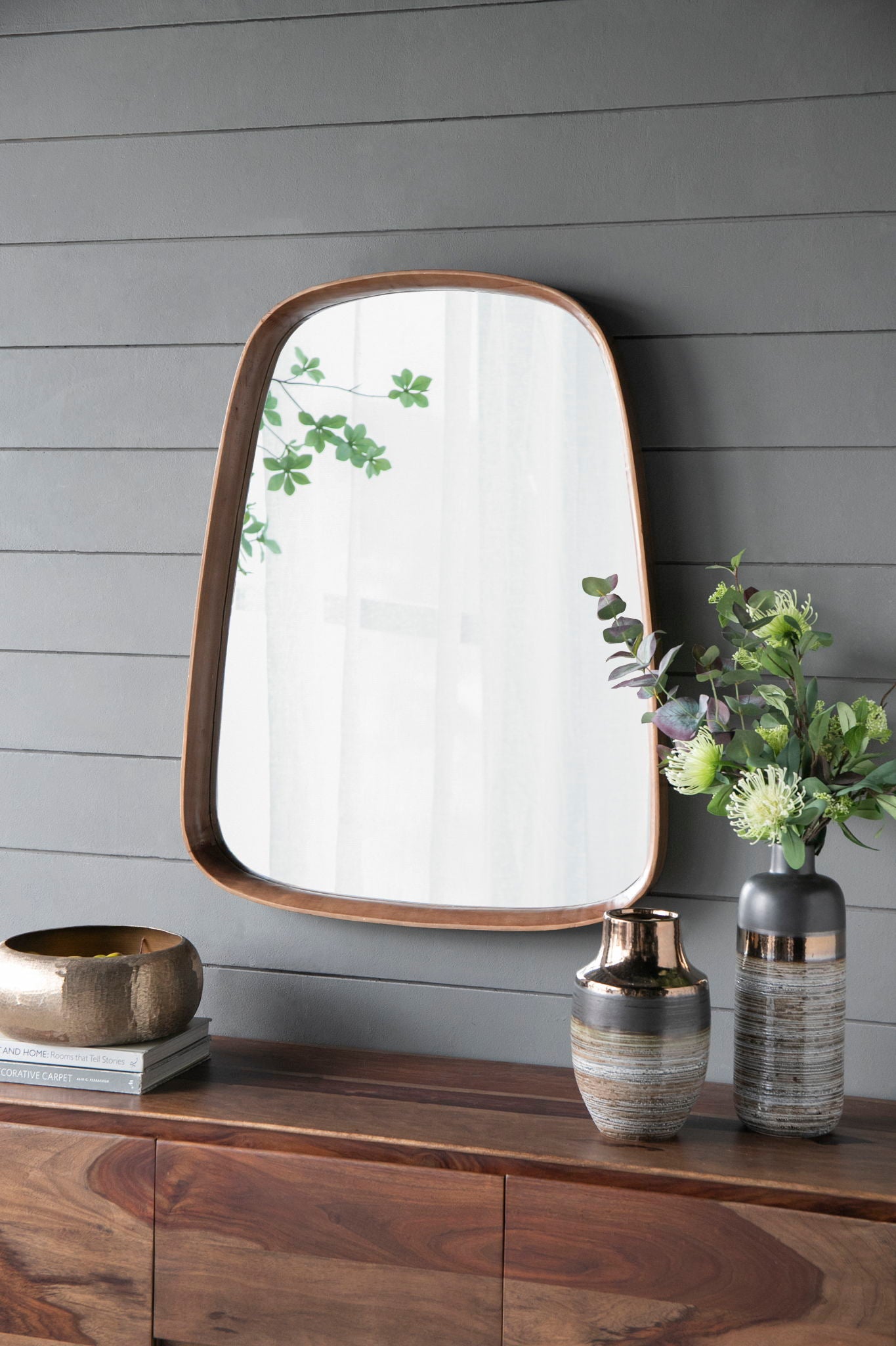 Irrgeular Mirror With Wood Frame, Wall Mirror For Living Room Bathroom Entryway - Brown