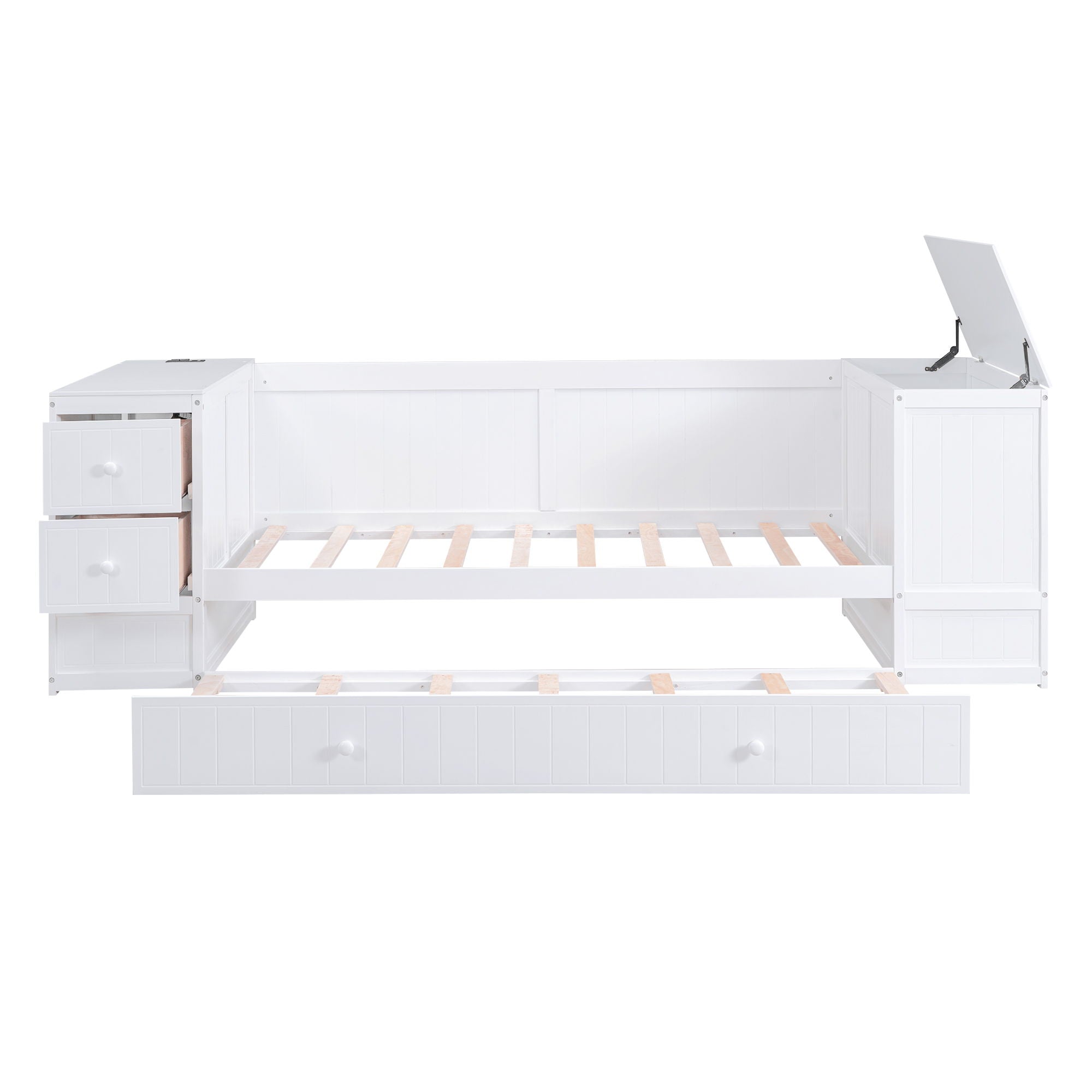 Daybed With Storage Arms, Trundle And Charging Station
